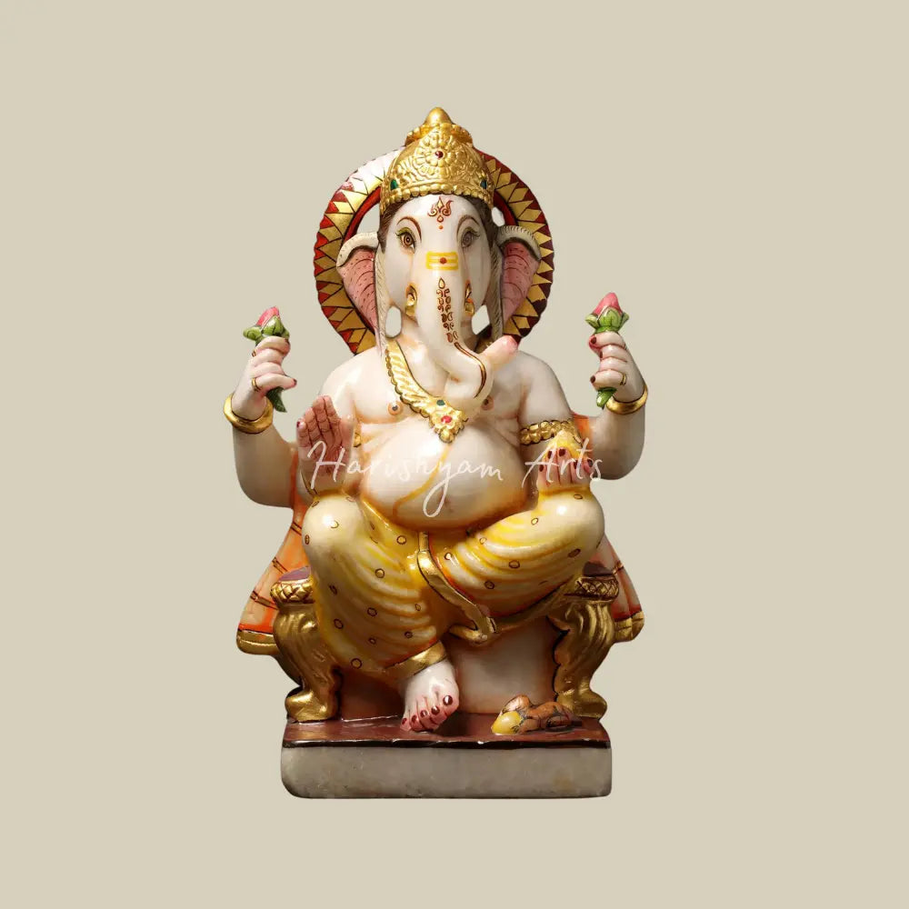 15" Marble Ganesha Murti for Home & Temple