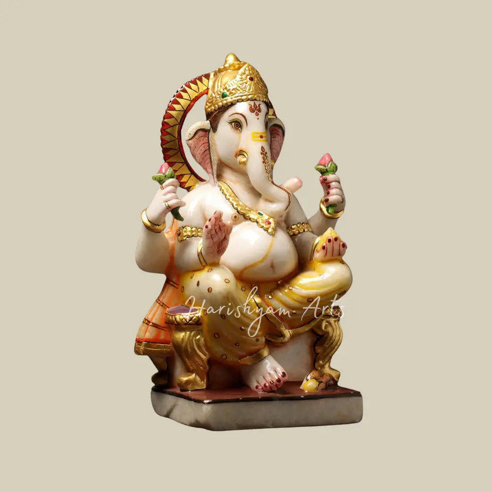 15" Marble Ganesha Murti for Home & Temple