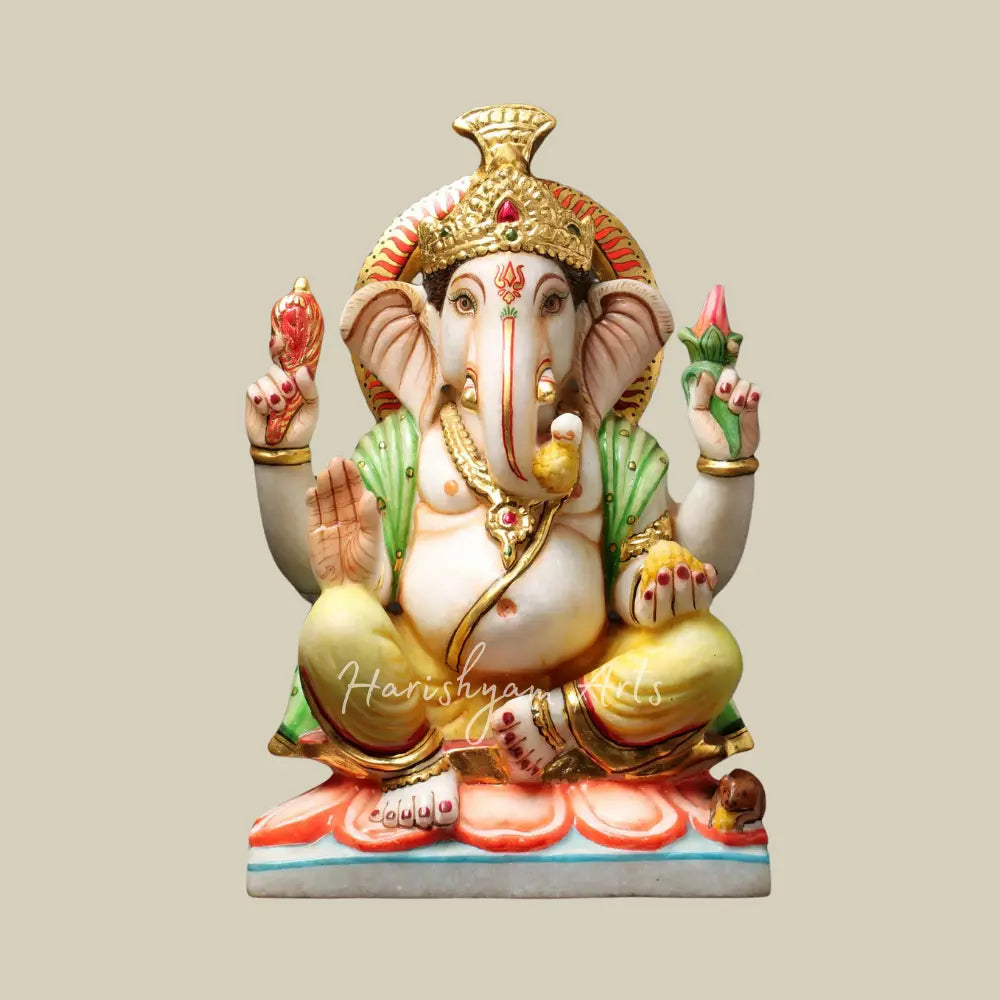 15" Marble Ganpati Statue in Blessing Position