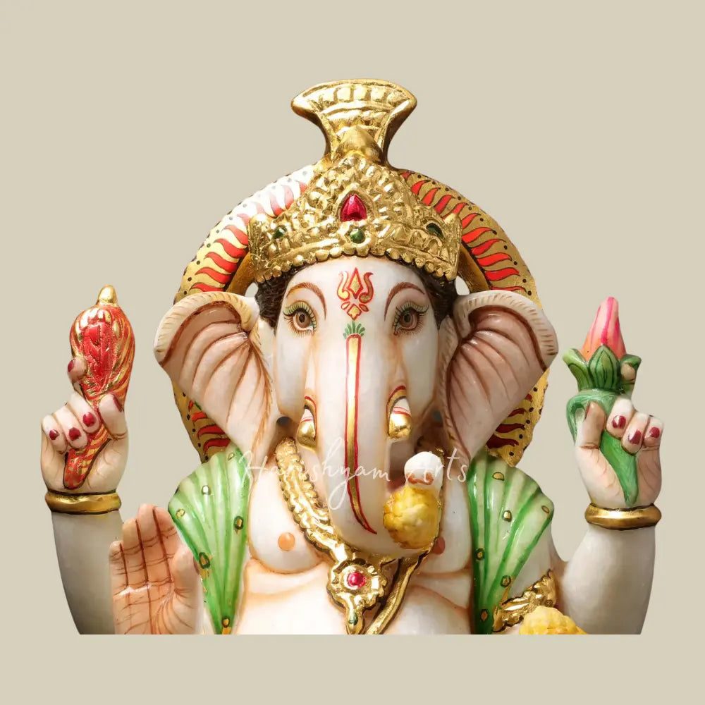 15" Marble Ganpati Statue in Blessing Position