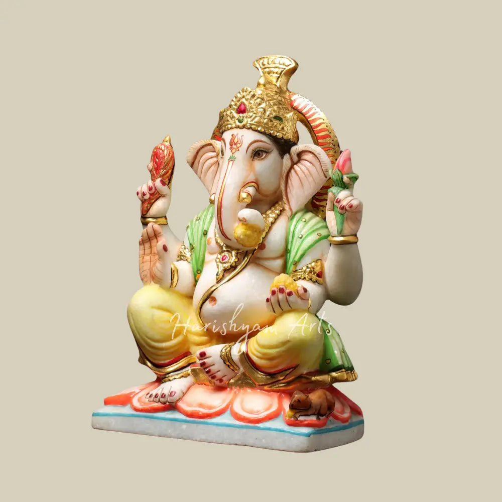 15" Marble Ganpati Statue in Blessing Position