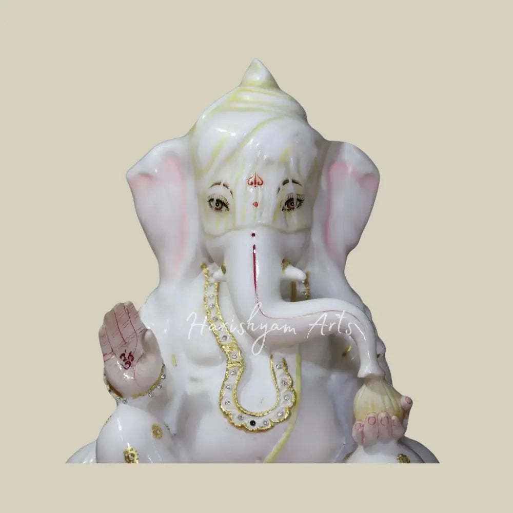 15" Relaxing Ganesha In Abhay Mudra Marble Murti