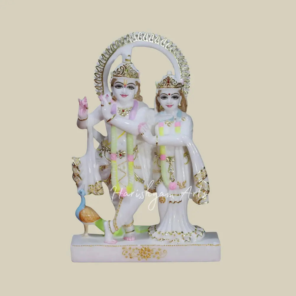 15" Statue Of Radha Krishna Super White Makrana Marble