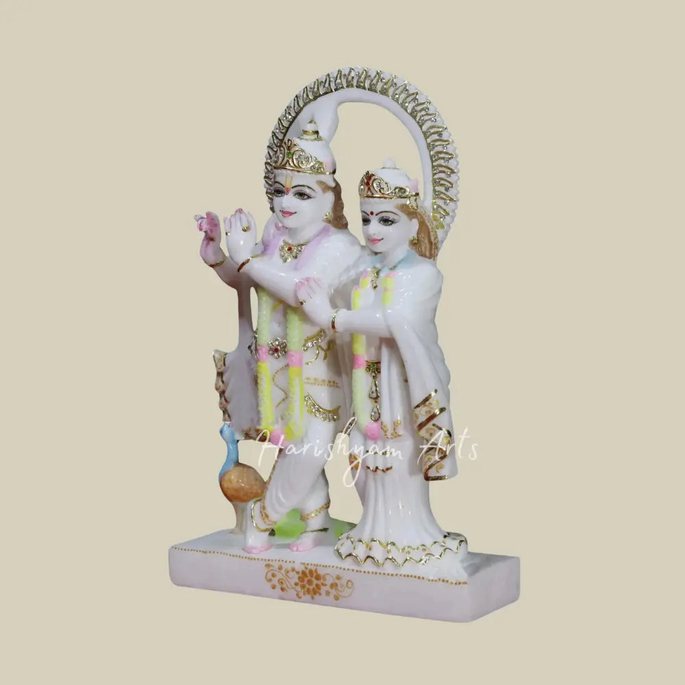 15" Statue Of Radha Krishna Super White Makrana Marble