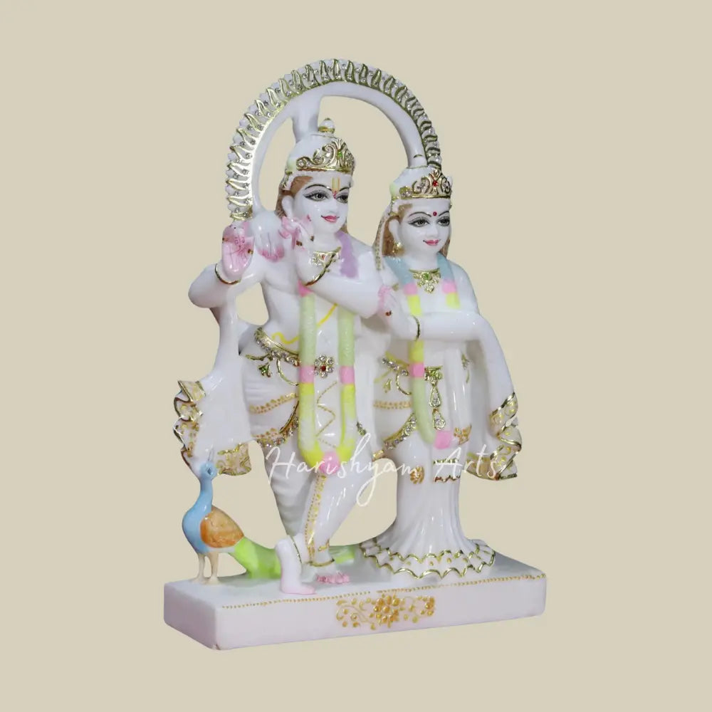 15" Statue Of Radha Krishna Super White Makrana Marble