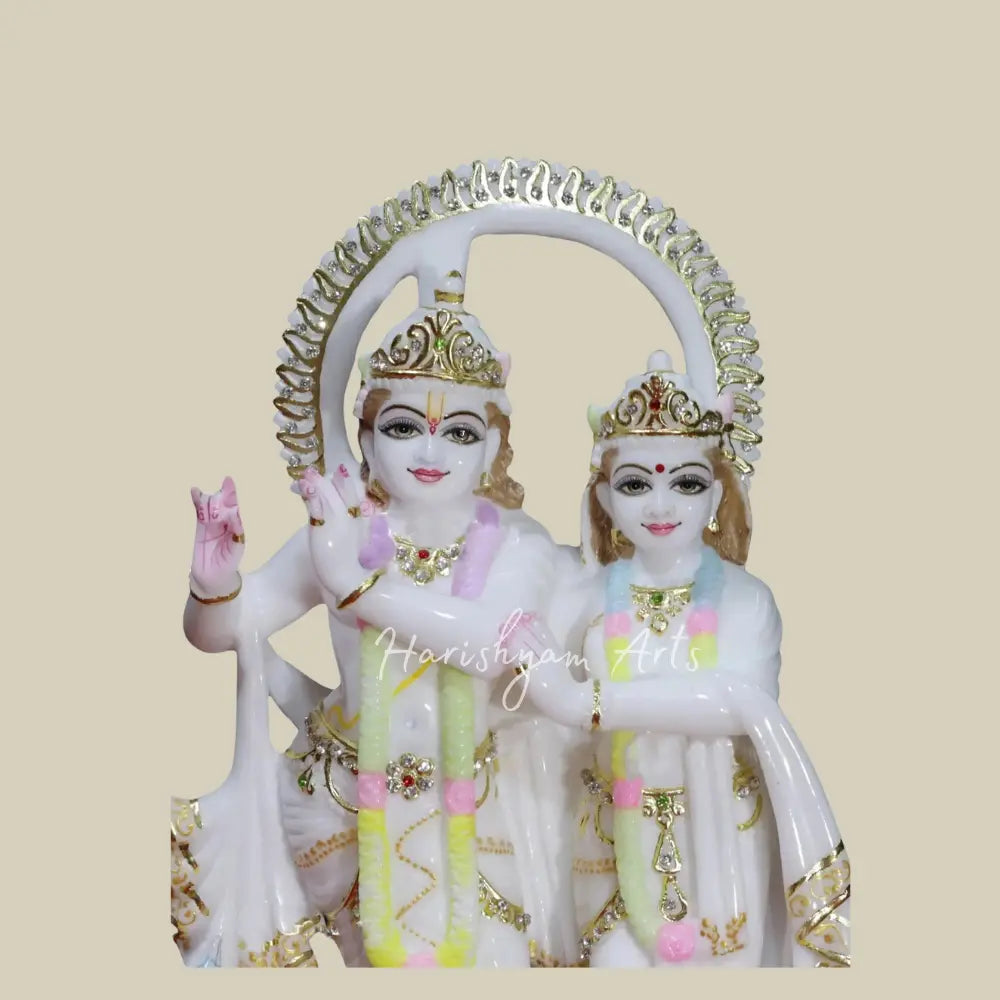 15" Statue Of Radha Krishna Super White Makrana Marble