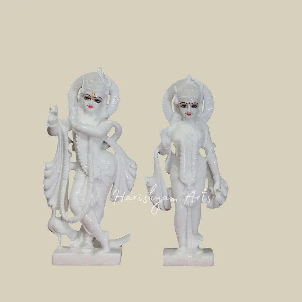 15" Super White Makrana Marble Radha Krishna Idol