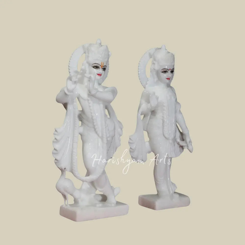 15" Super White Makrana Marble Radha Krishna Idol