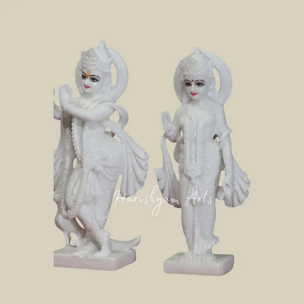 15" Super White Makrana Marble Radha Krishna Idol