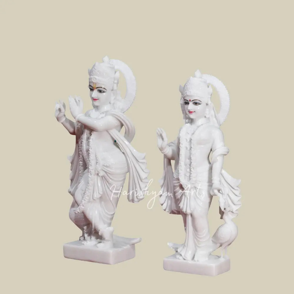 15" Super White Marble Radha Krishna Statue