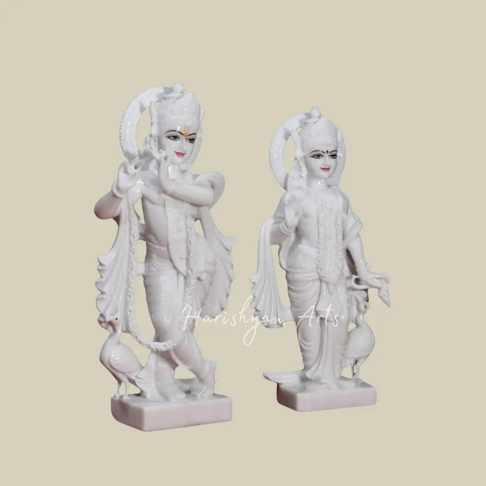 15" Super White Marble Radha Krishna Statue