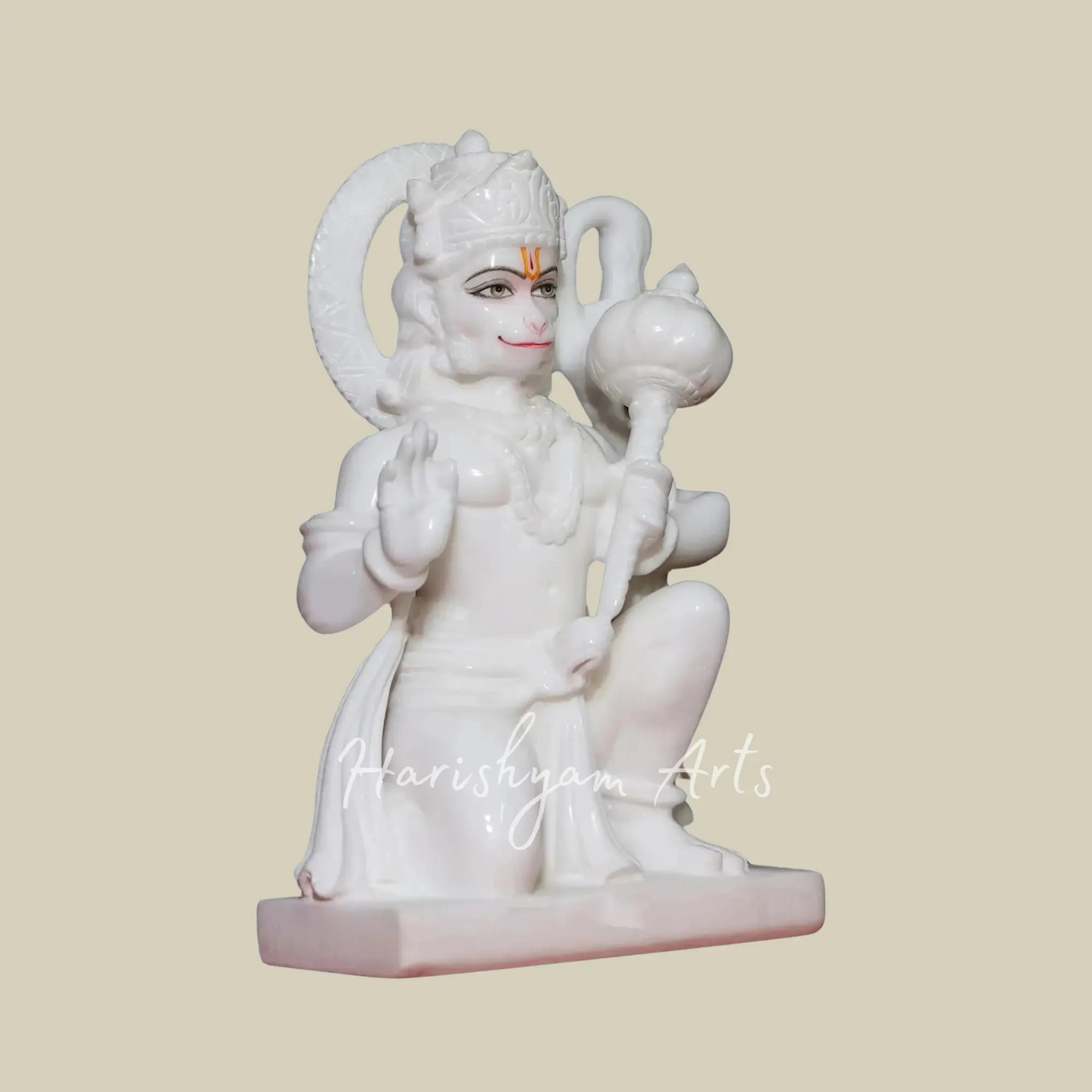 15 inches White Marble Hanuman Statue For Worship