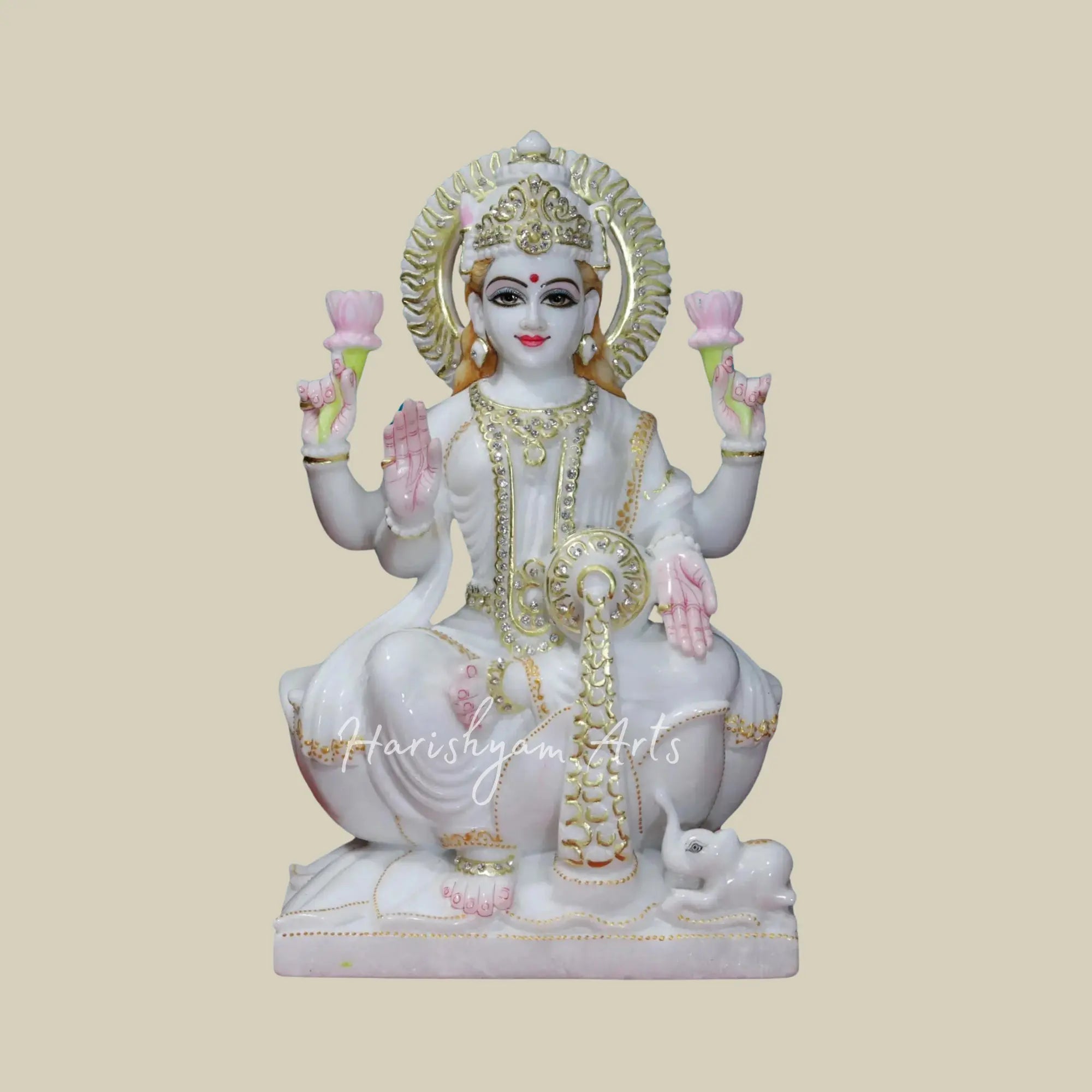 15" White Marble Laxmi Statue