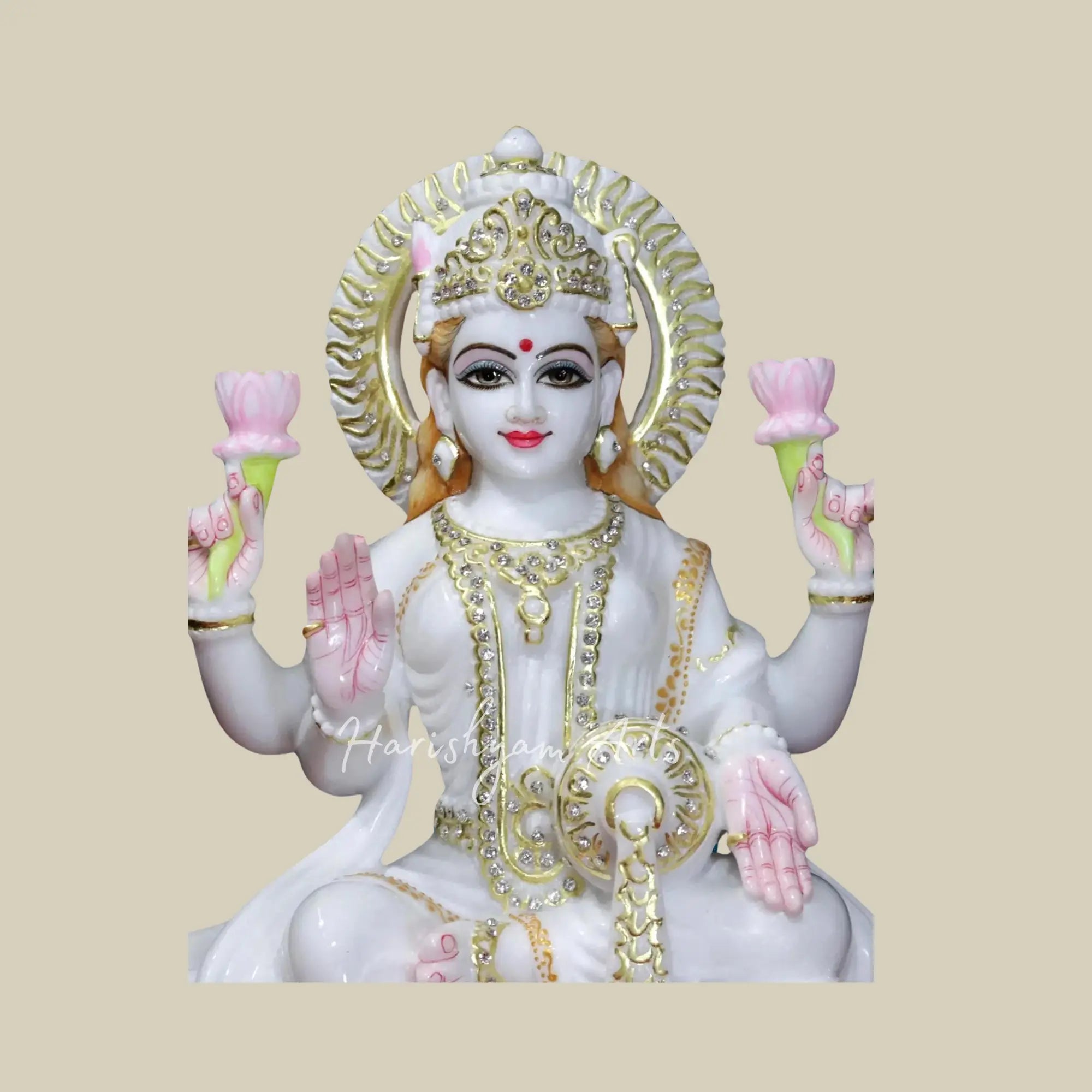 15" White Marble Laxmi Statue