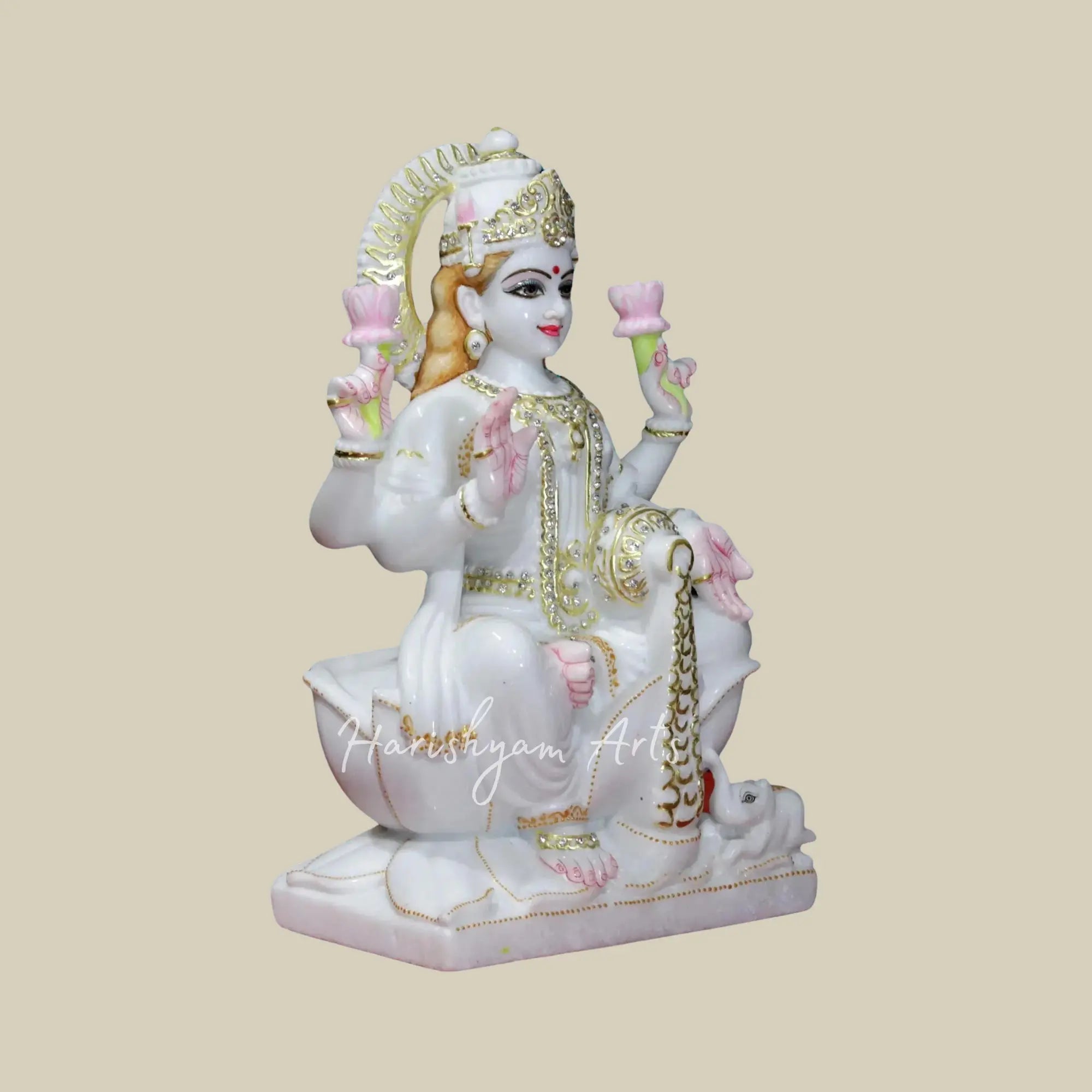 15" White Marble Laxmi Statue