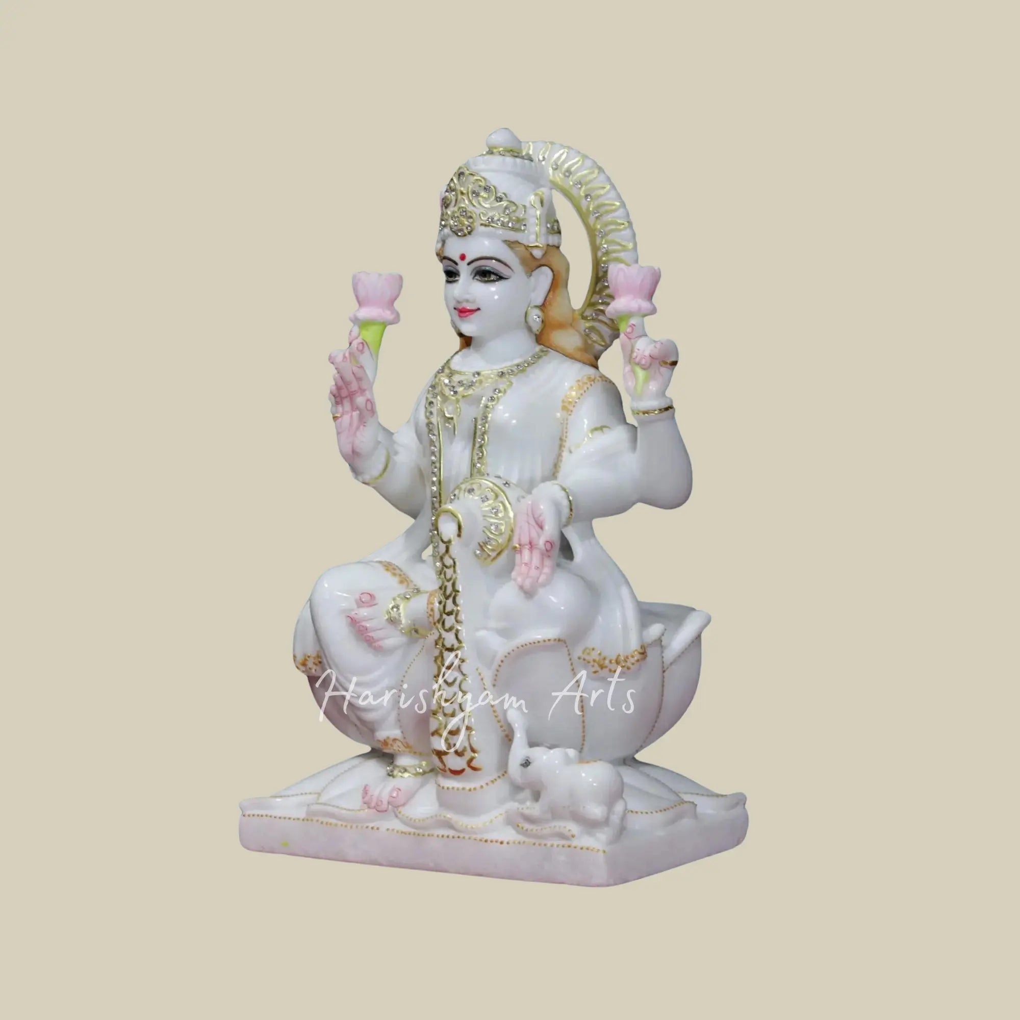 15" White Marble Laxmi Statue