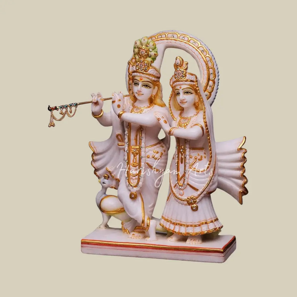 15" White Marble Radha Krishna Murti