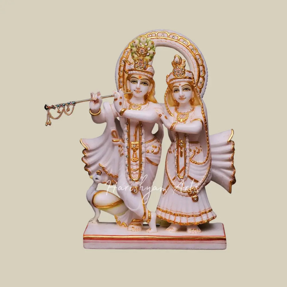 15" White Marble Radha Krishna Murti