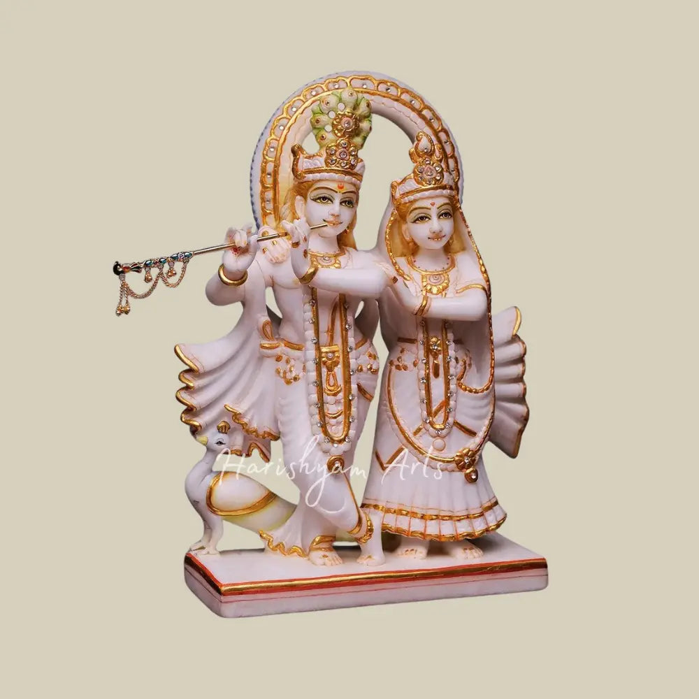 15" White Marble Radha Krishna Murti