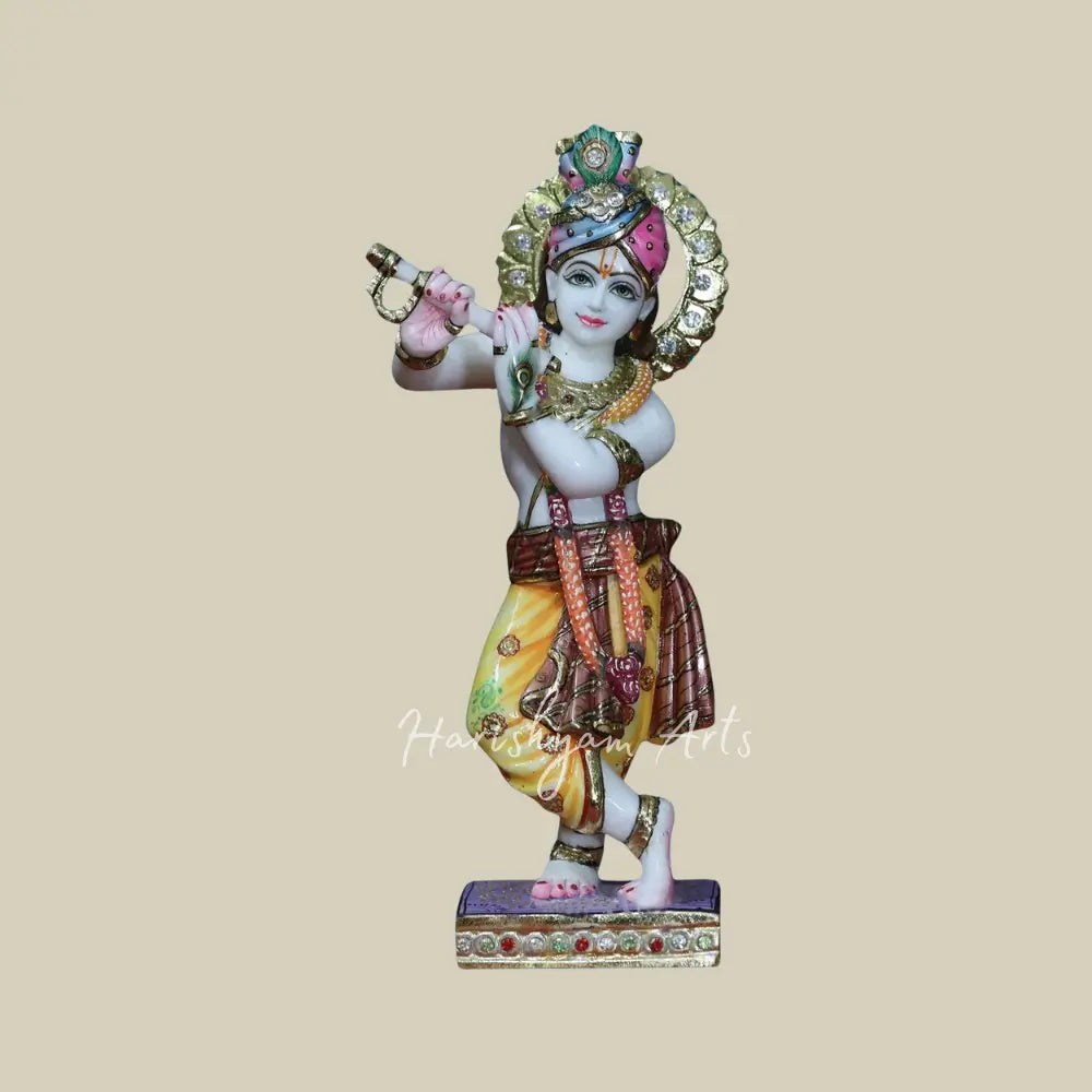 15" krishna with turban statue in makrana marble