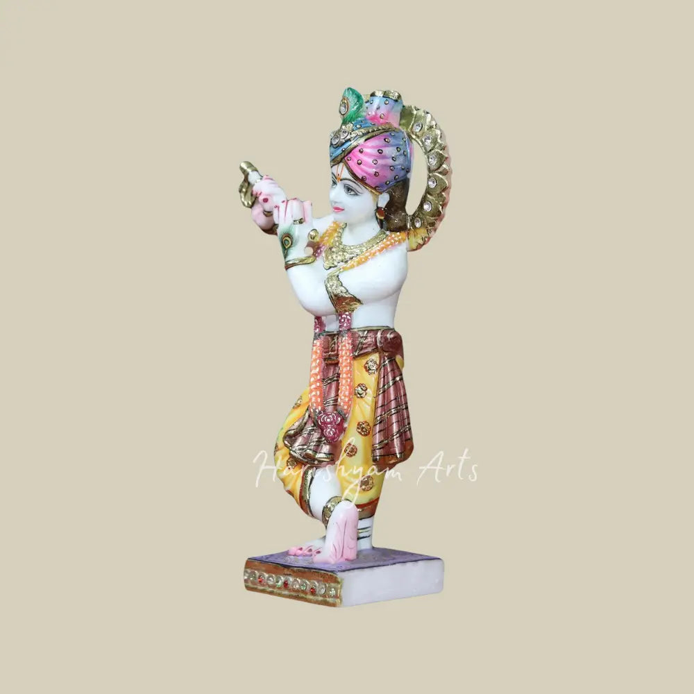 15" krishna with turban statue in makrana marble