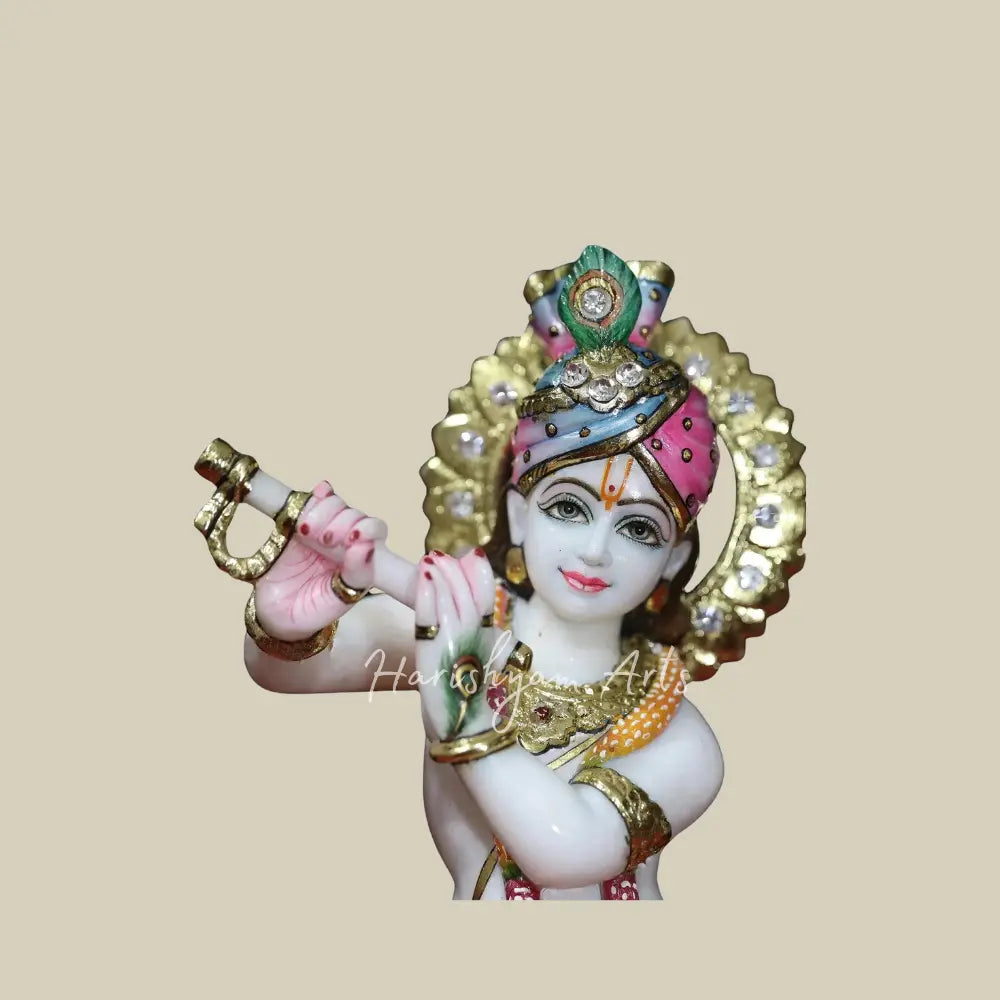 15" krishna with turban statue in makrana marble