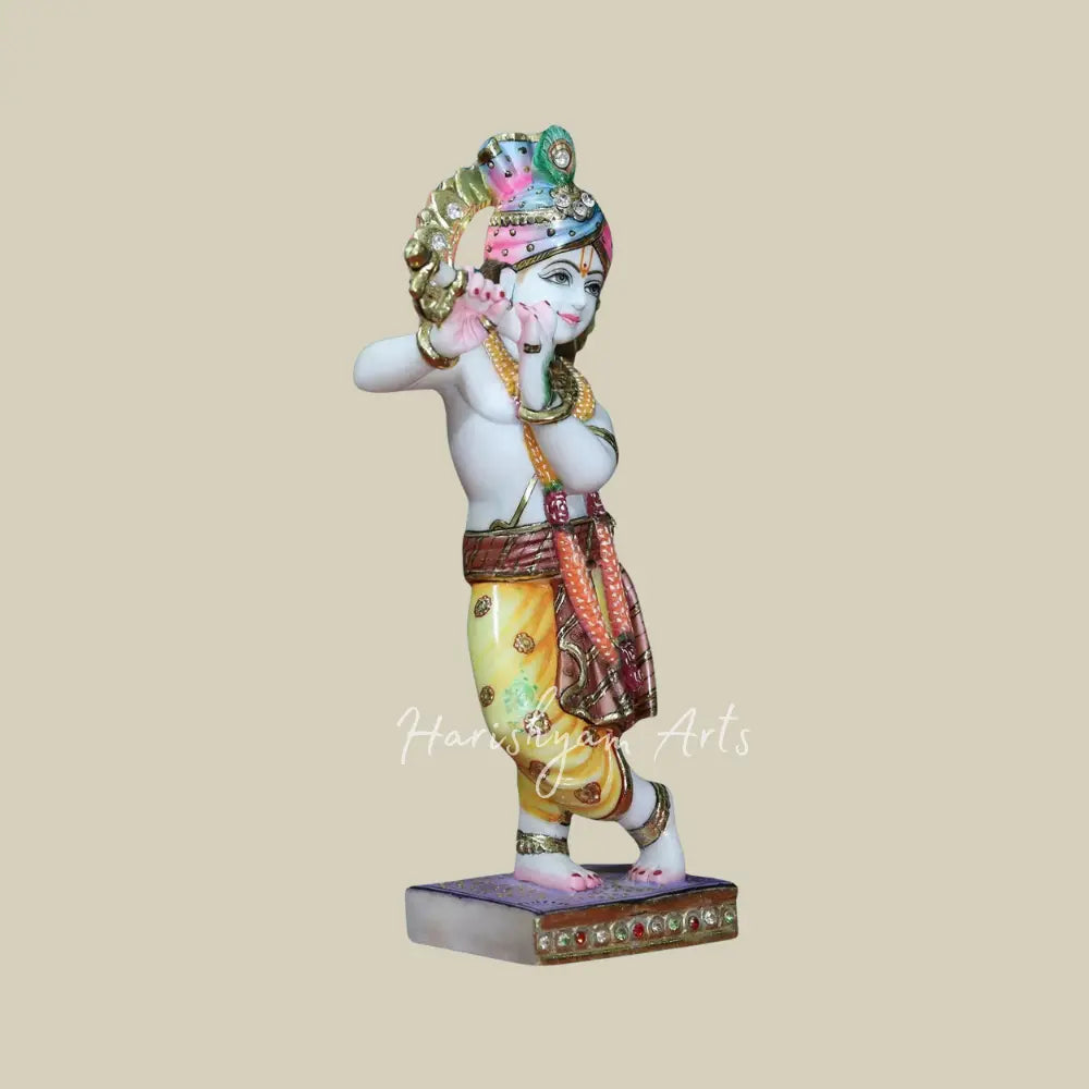 15" krishna with turban statue in makrana marble