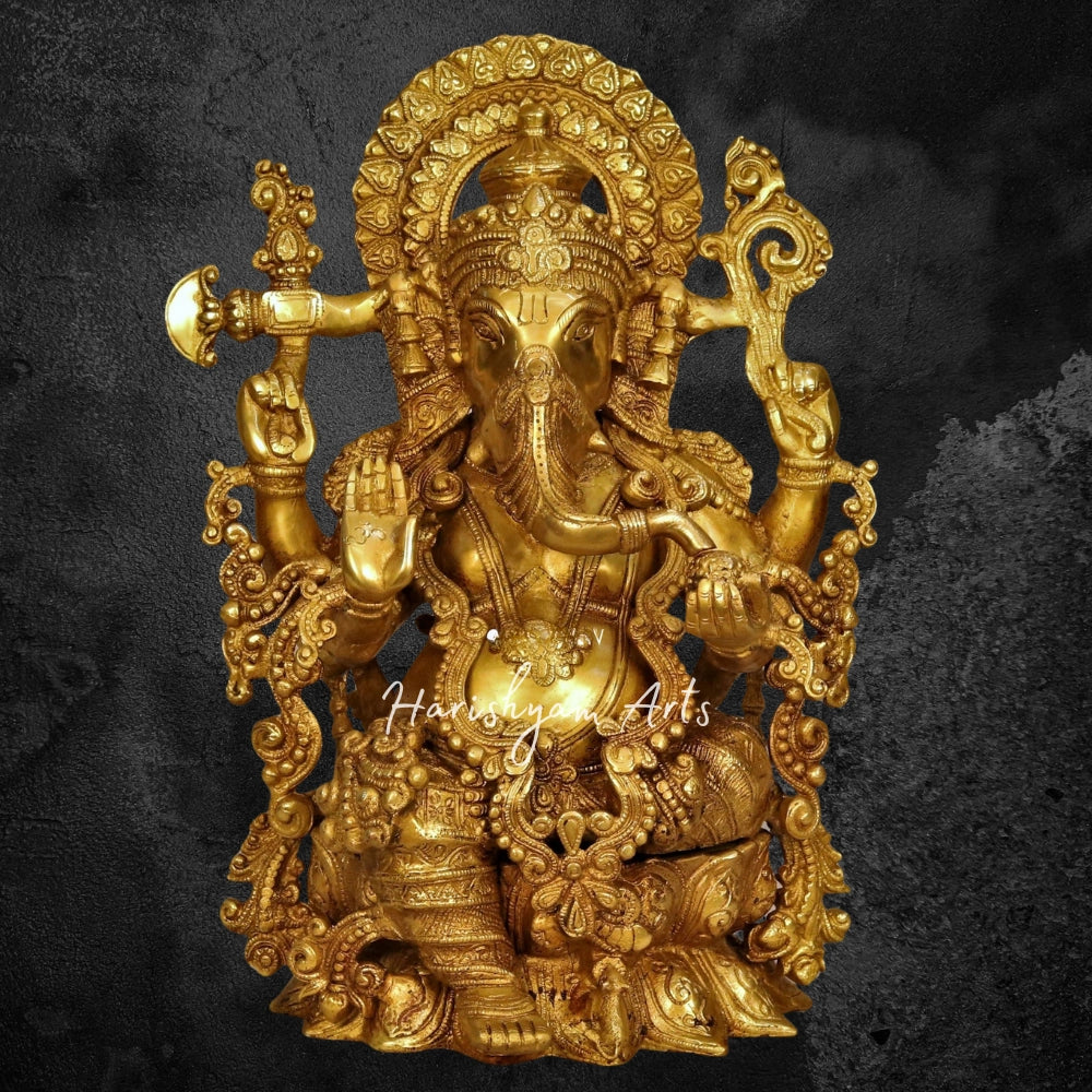 16" Brass Ganesh Sculpture Lotus Base