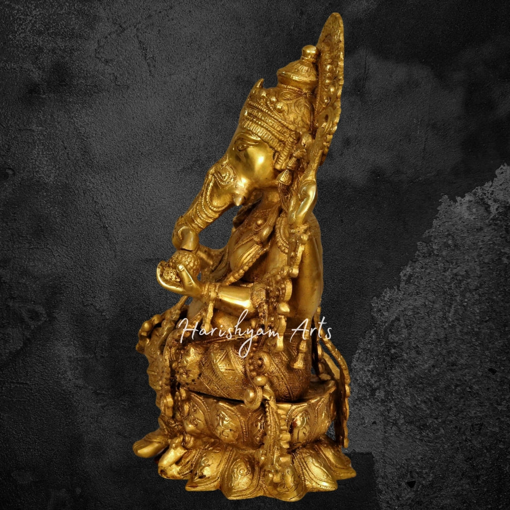 16" Brass Ganesh Sculpture Lotus Base