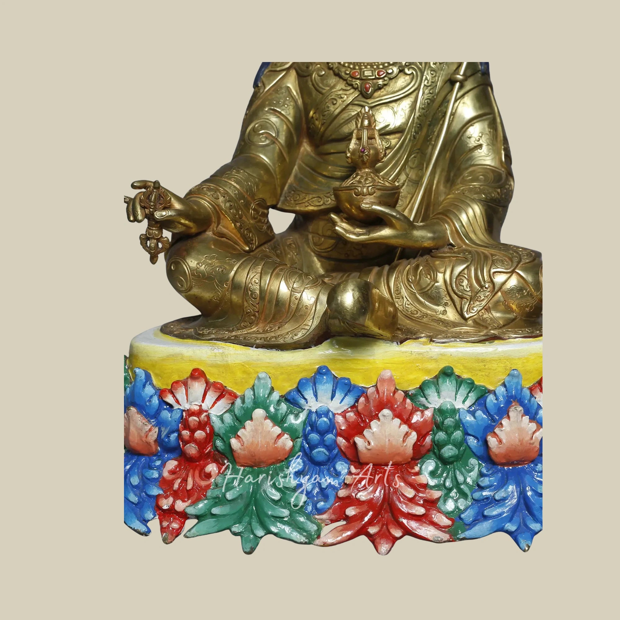 16" Copper Gold Plated Guru Padmasambhava Statue Tibetan Buddhist Deity from Nepal