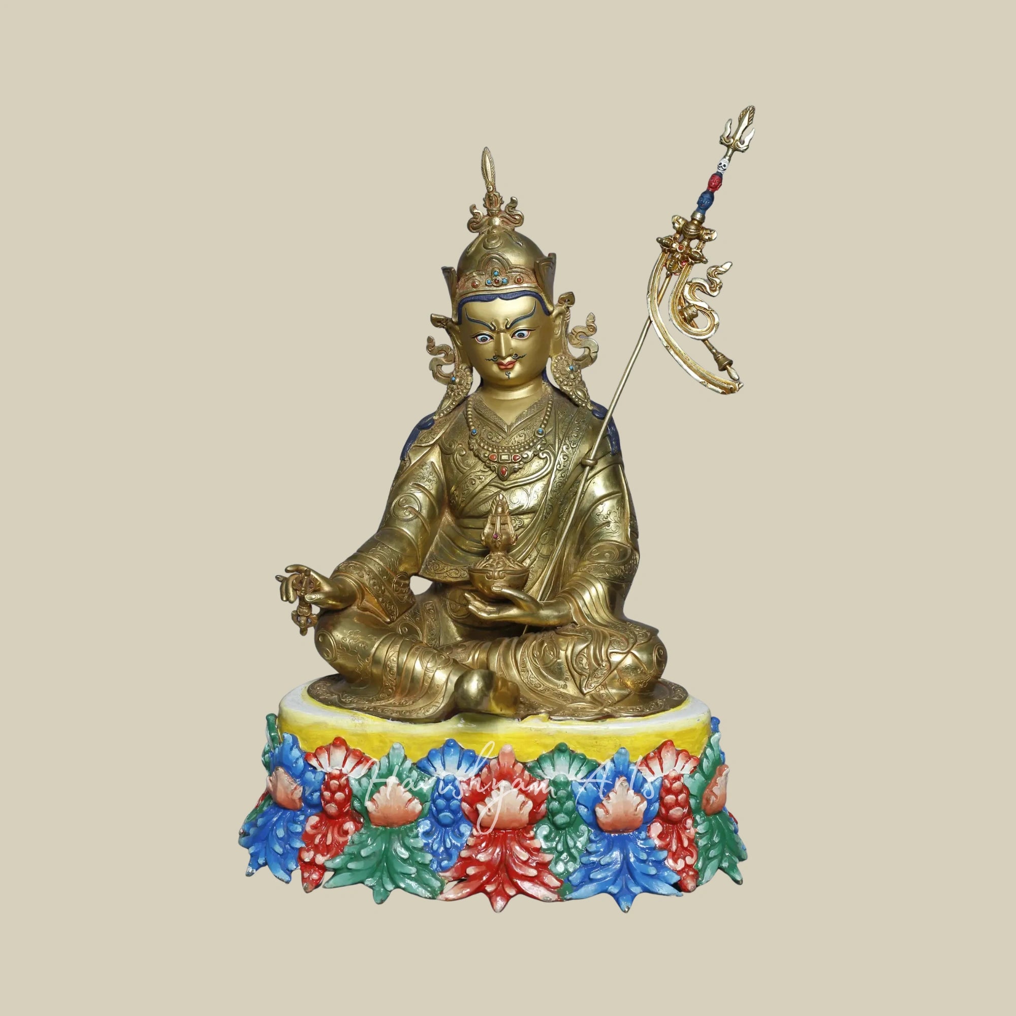 16" Copper Gold Plated Guru Padmasambhava Statue Tibetan Buddhist Deity from Nepal