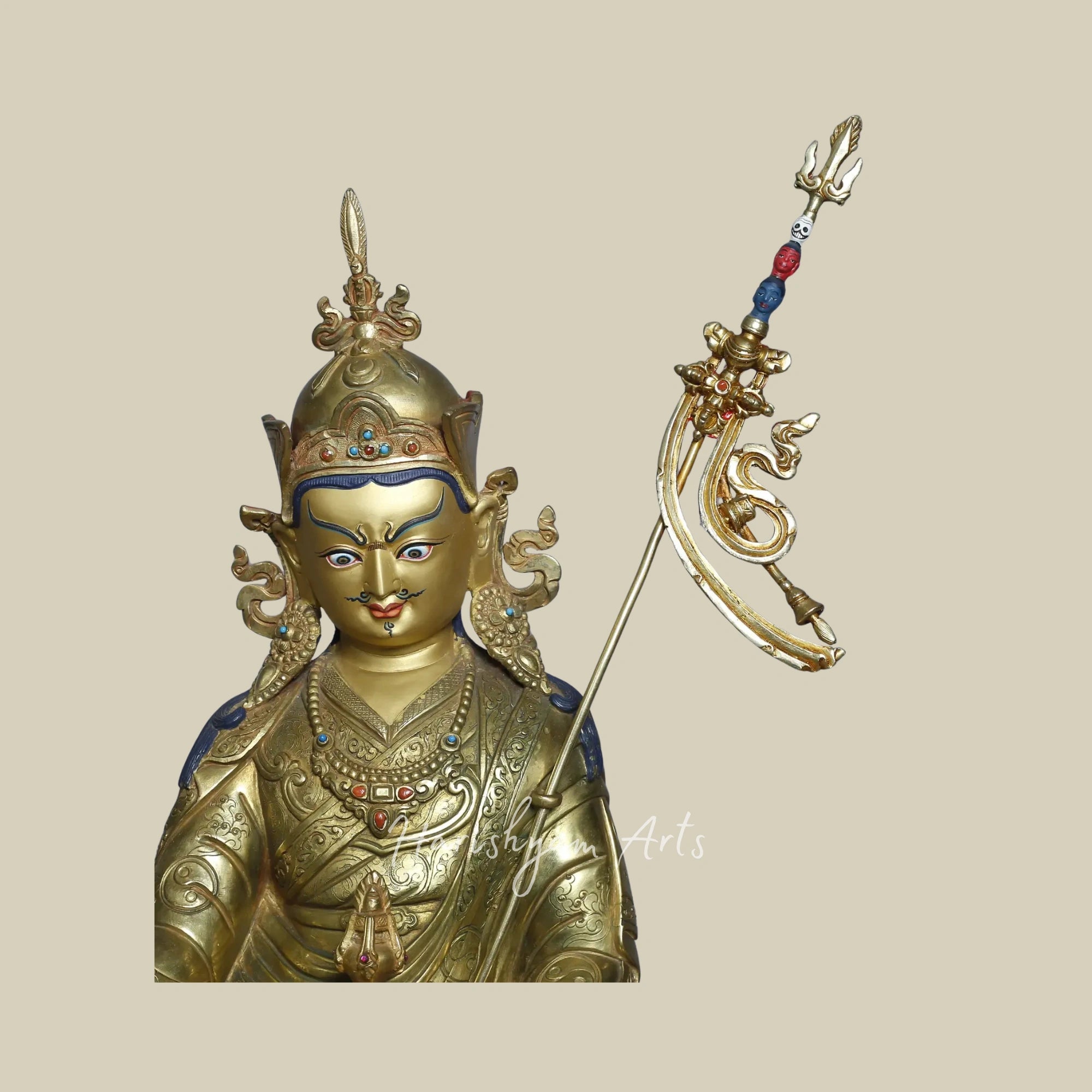 16" Copper Gold Plated Guru Padmasambhava Statue Tibetan Buddhist Deity from Nepal
