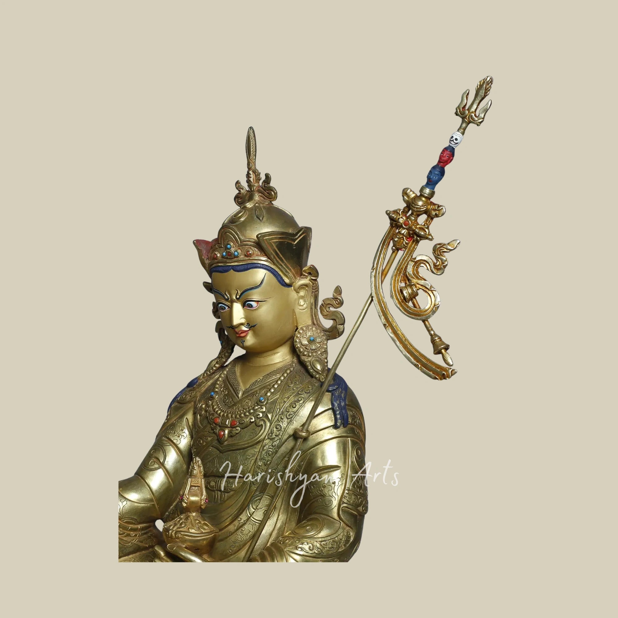 16" Copper Gold Plated Guru Padmasambhava Statue Tibetan Buddhist Deity from Nepal