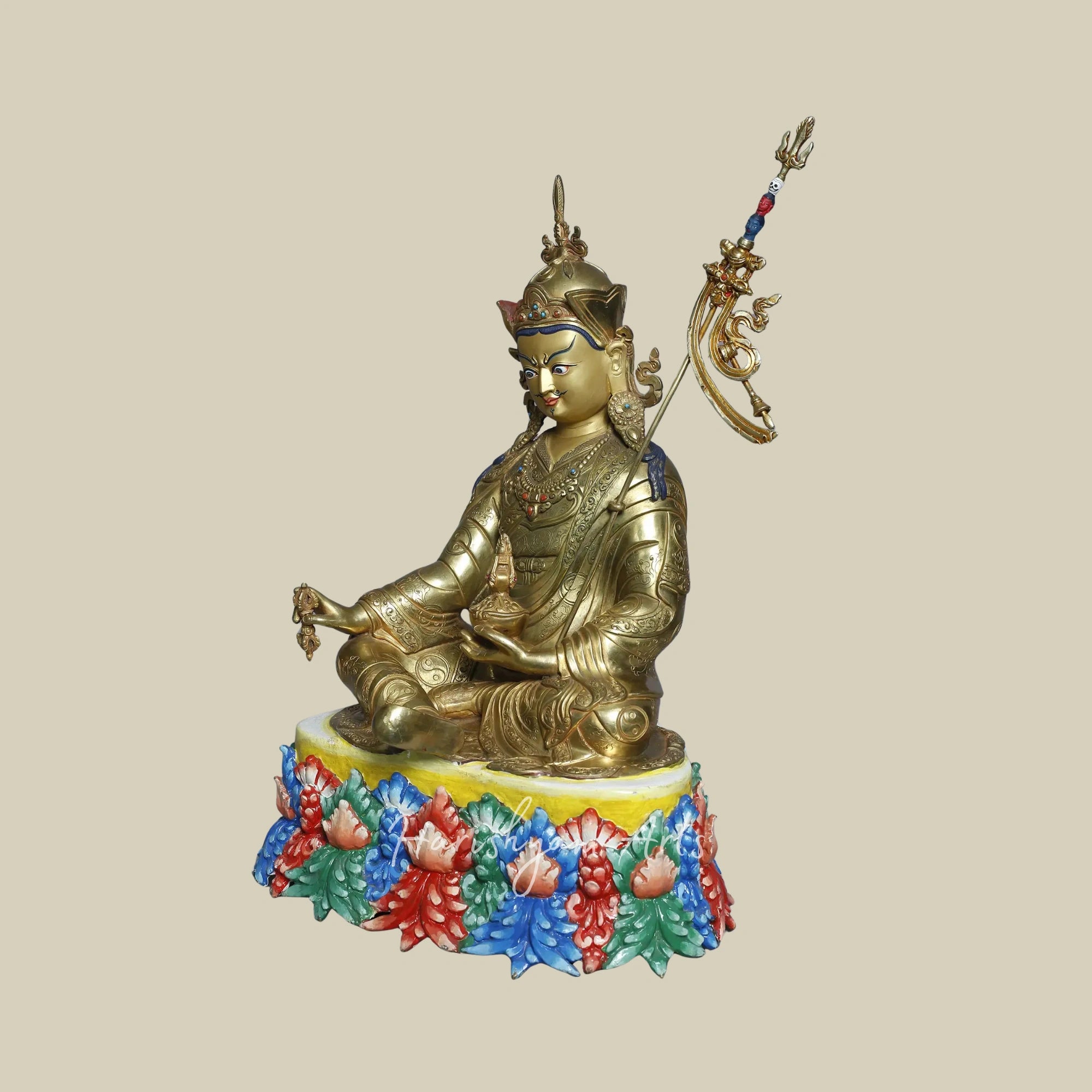 16" Copper Gold Plated Guru Padmasambhava Statue Tibetan Buddhist Deity from Nepal