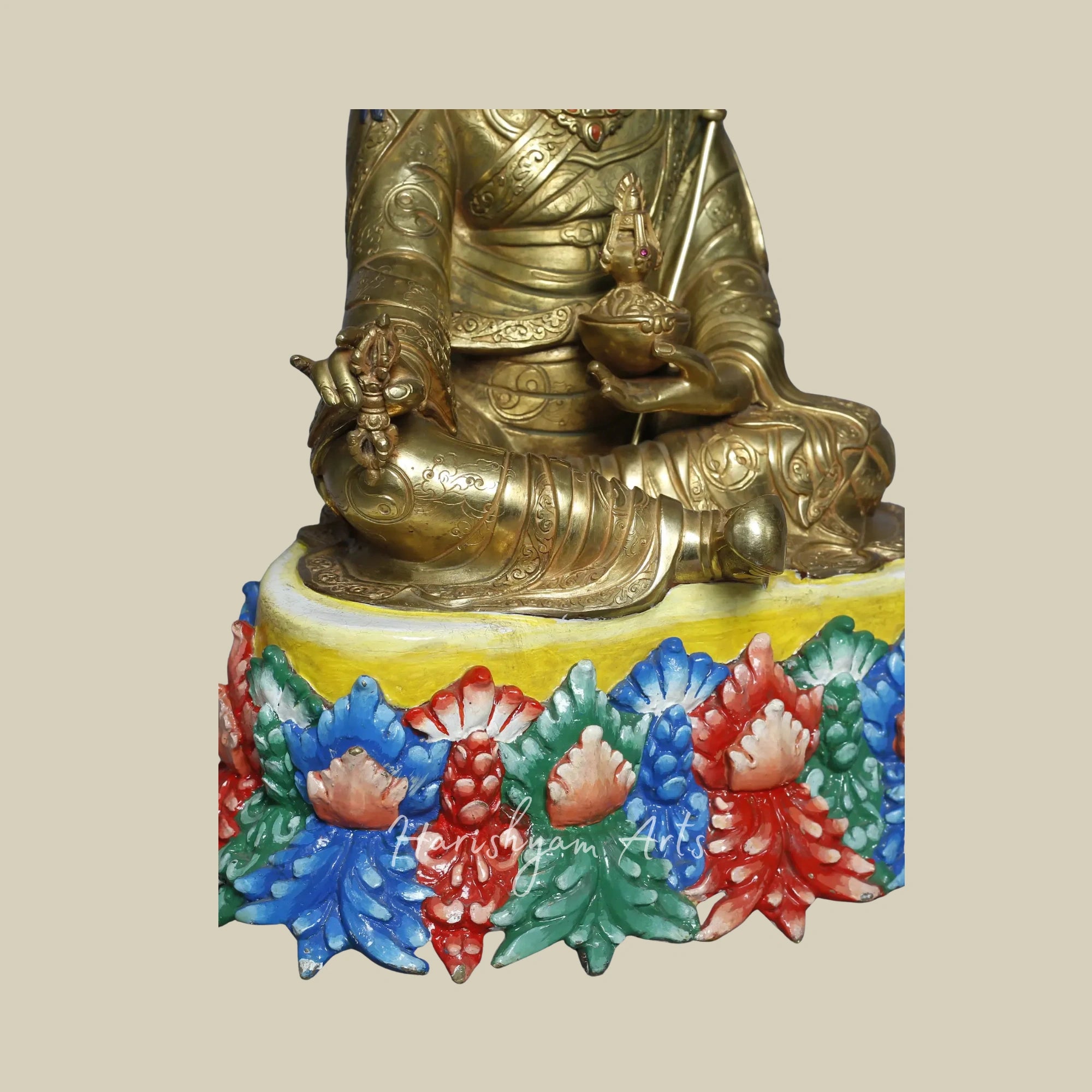 16" Copper Gold Plated Guru Padmasambhava Statue Tibetan Buddhist Deity from Nepal