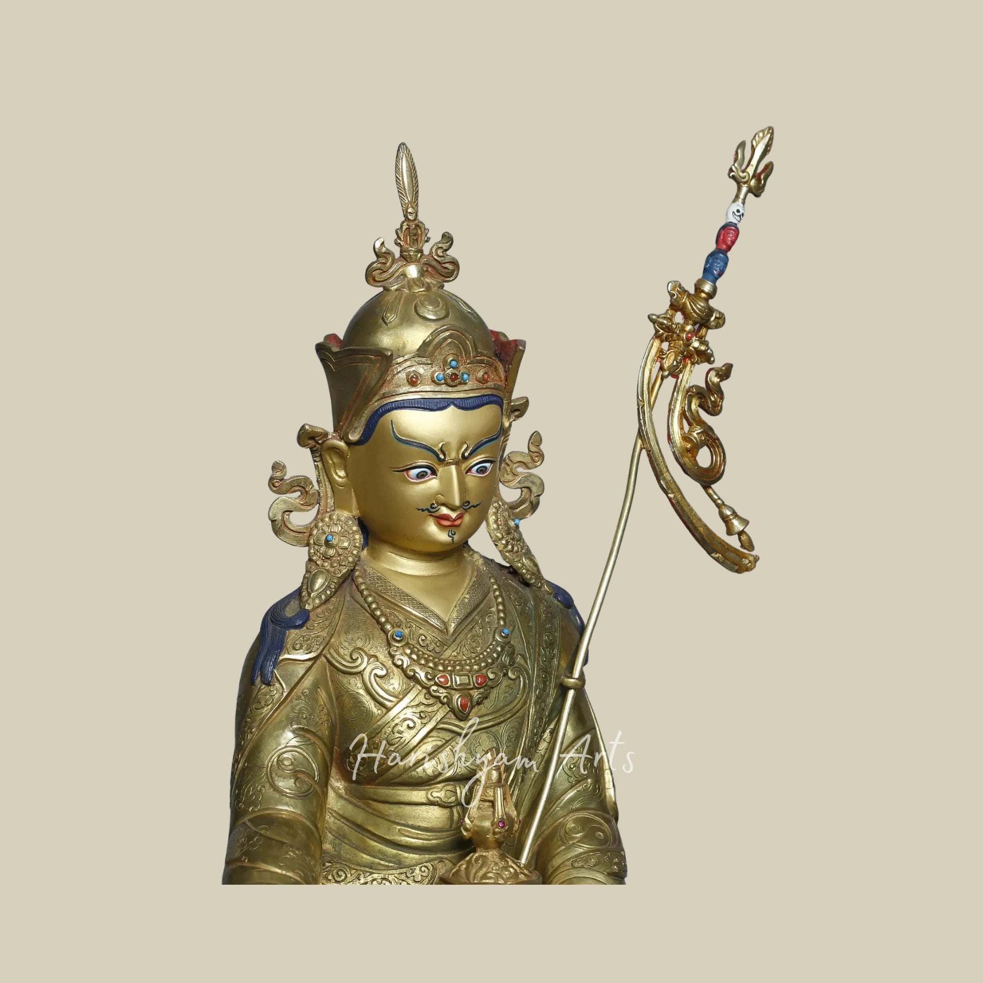 16" Copper Gold Plated Guru Padmasambhava Statue Tibetan Buddhist Deity from Nepal