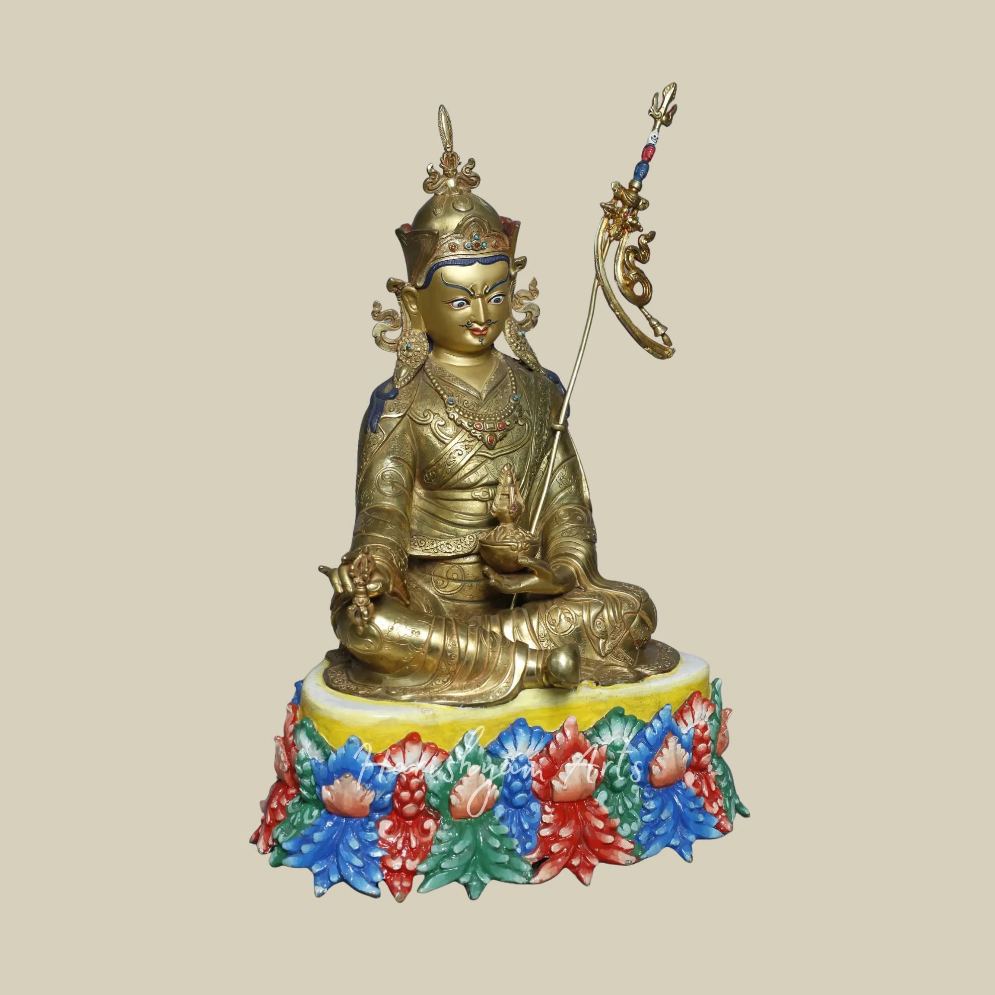 16" Copper Gold Plated Guru Padmasambhava Statue Tibetan Buddhist Deity from Nepal