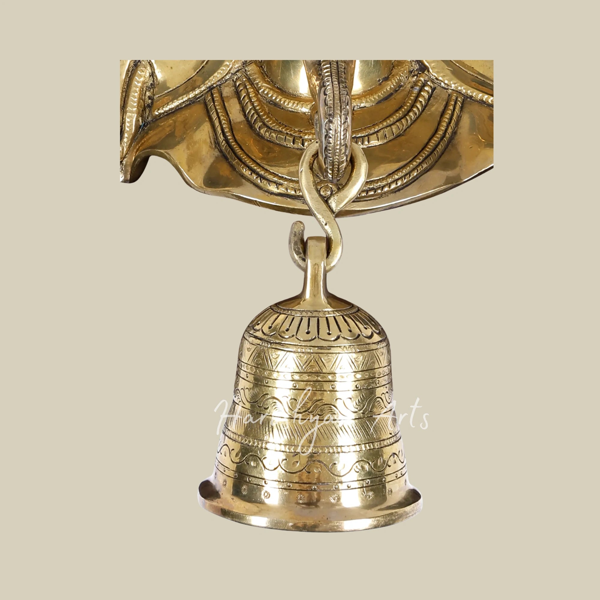 16"  Ganesh Brass Face Wall Art with Decorative Bell and Wooden Frame