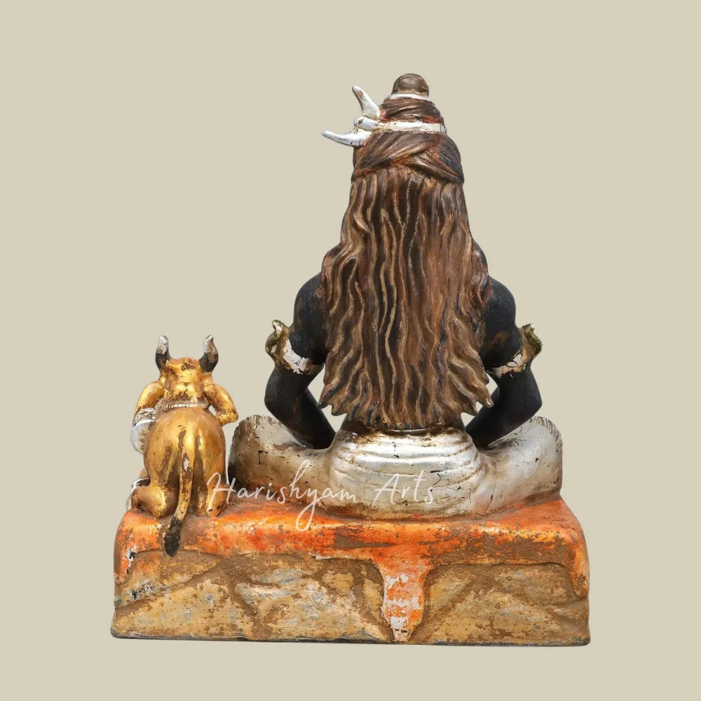 16" Handcrafted Mahadev Marble Murti with Nandi, Crescent Moon and Ornate Lion Throne for Home Temple