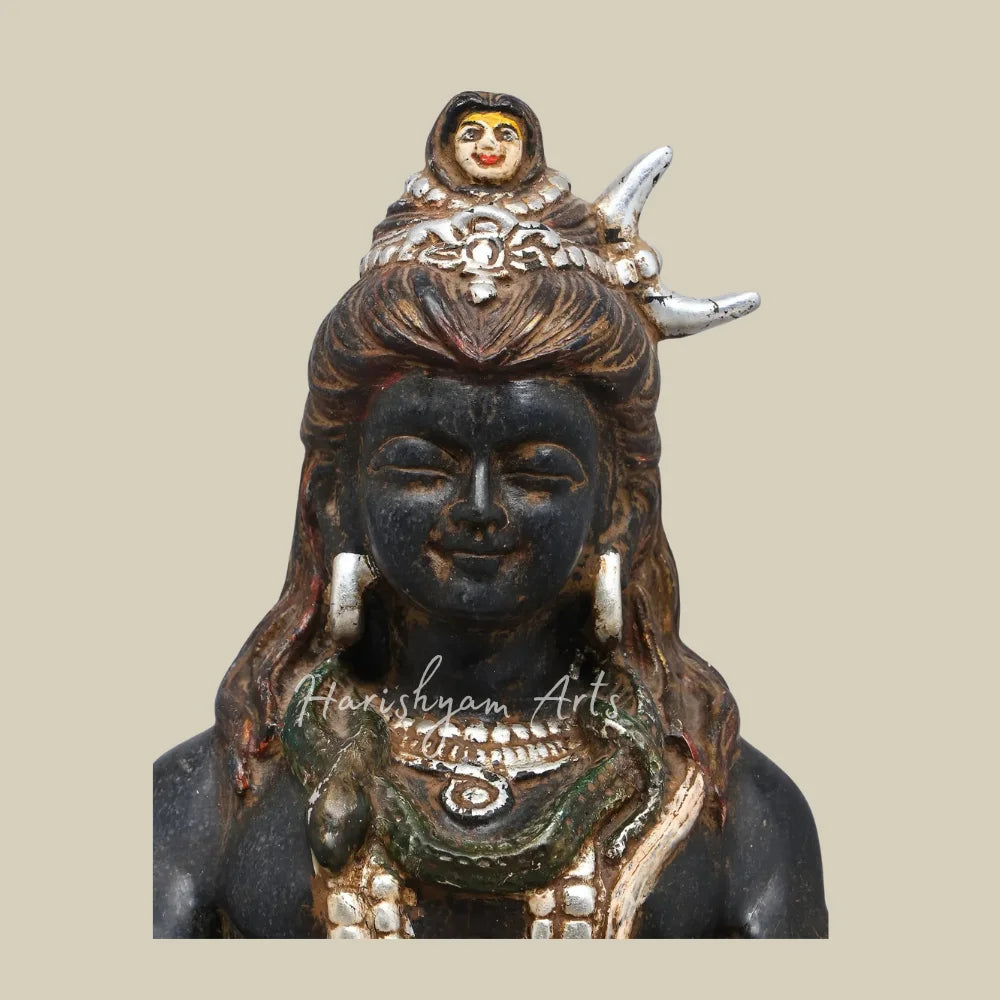 16" Handcrafted Mahadev Marble Murti with Nandi, Crescent Moon and Ornate Lion Throne for Home Temple
