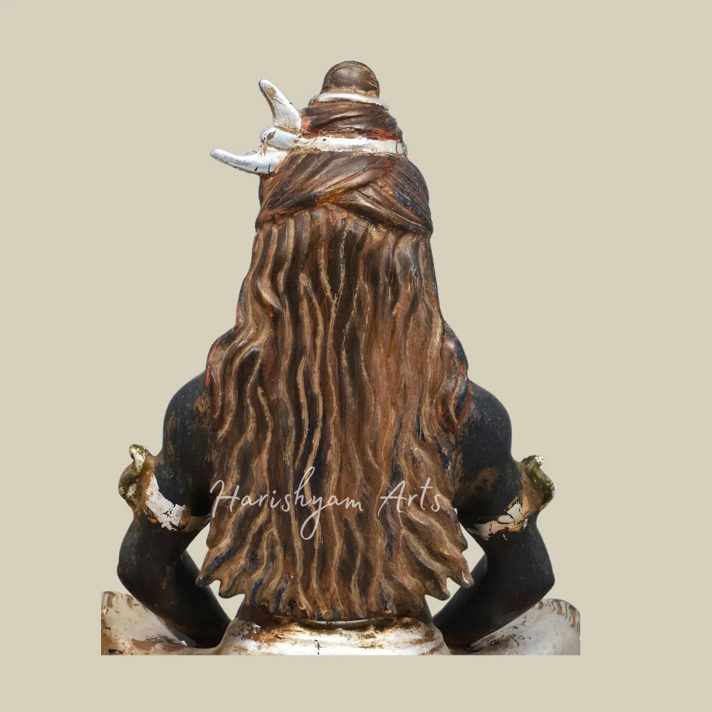 16" Handcrafted Mahadev Marble Murti with Nandi, Crescent Moon and Ornate Lion Throne for Home Temple