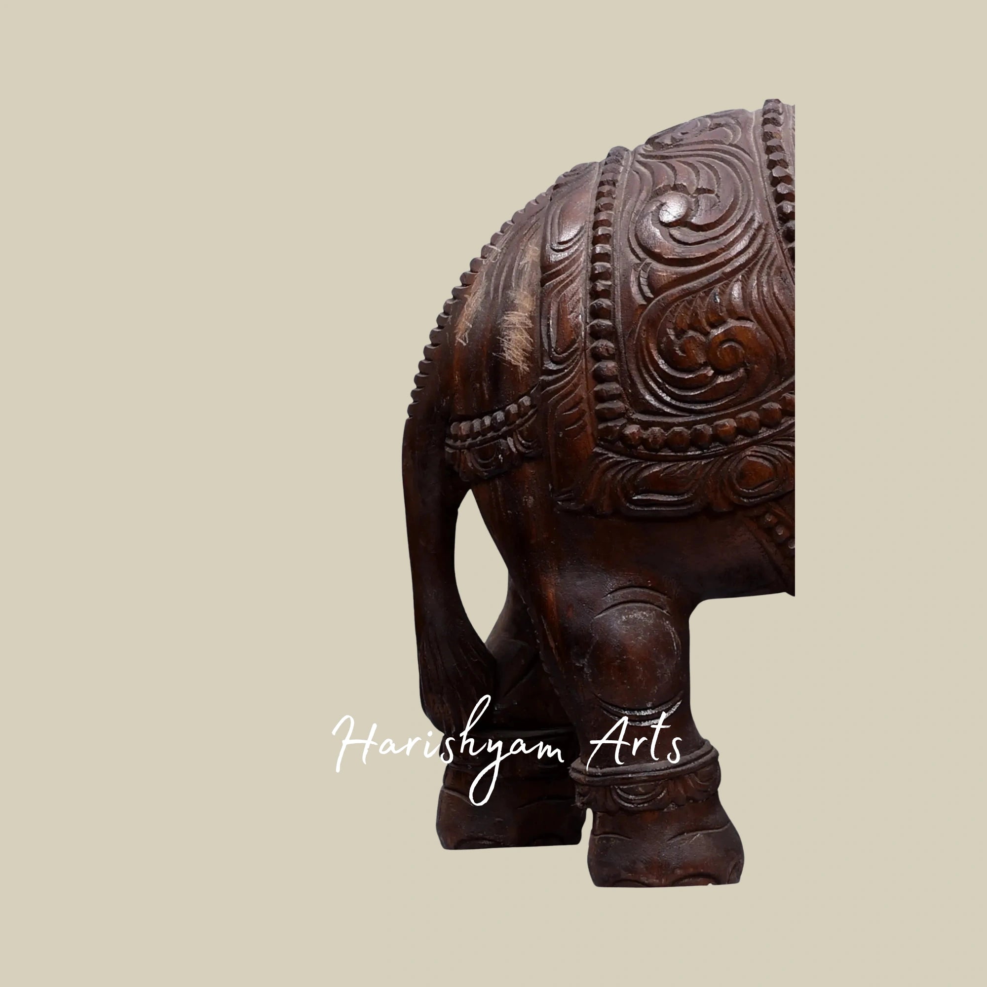 16" Handcrafted Pair of Carved Wooden Elephants for Home Display