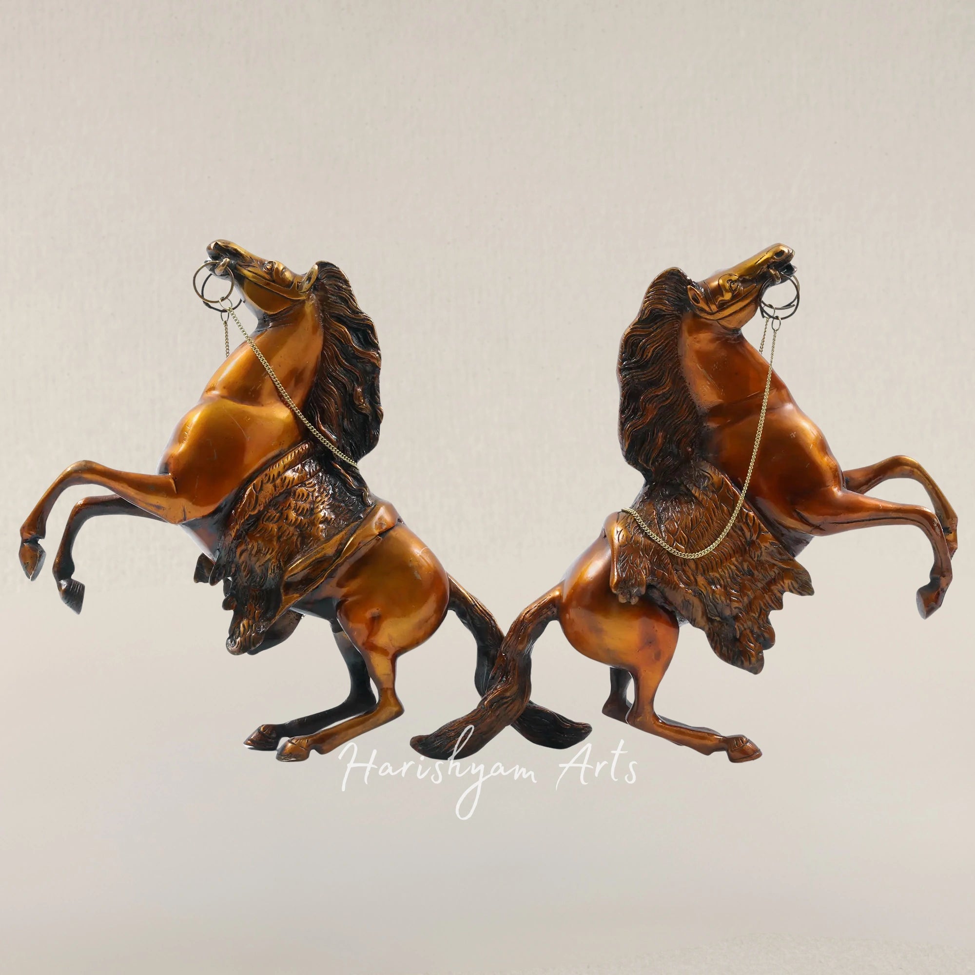 16" Majestic Jumping Horse Brass Sculpture Pair for Elegant Home Decor