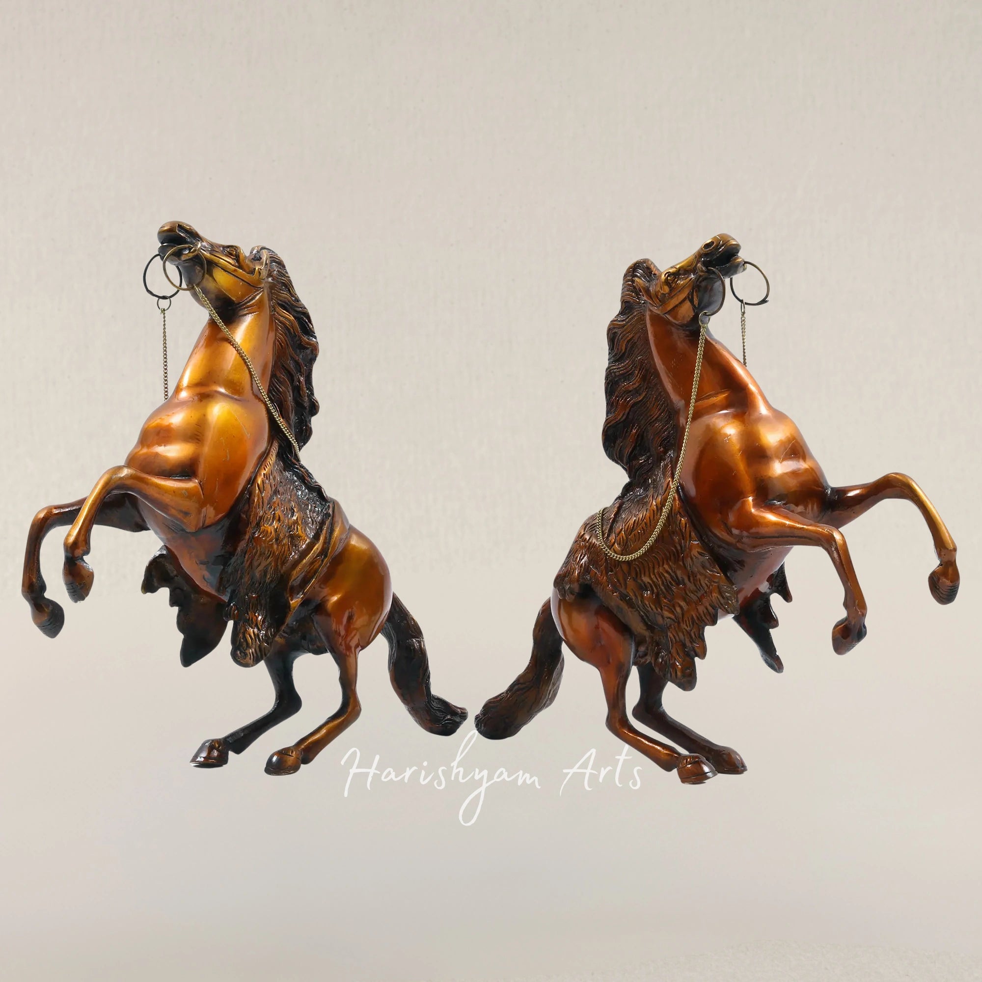 16" Majestic Jumping Horse Brass Sculpture Pair for Elegant Home Decor