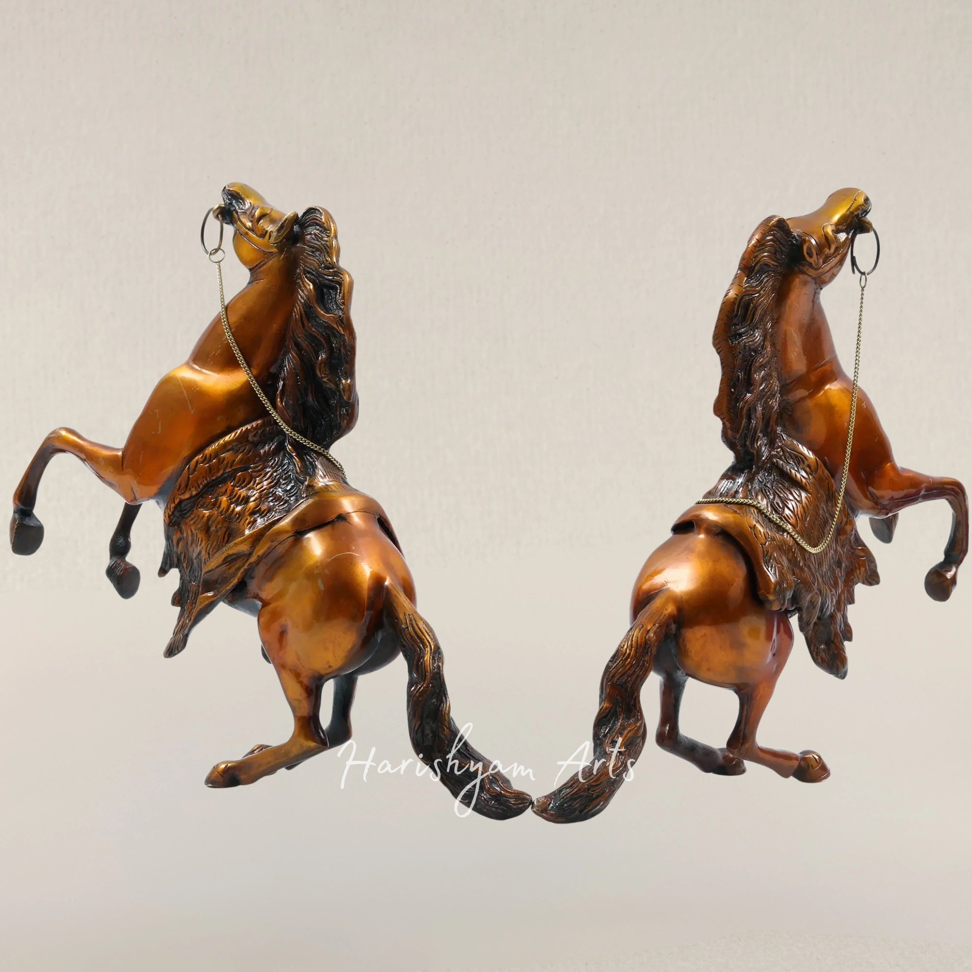 16" Majestic Jumping Horse Brass Sculpture Pair for Elegant Home Decor