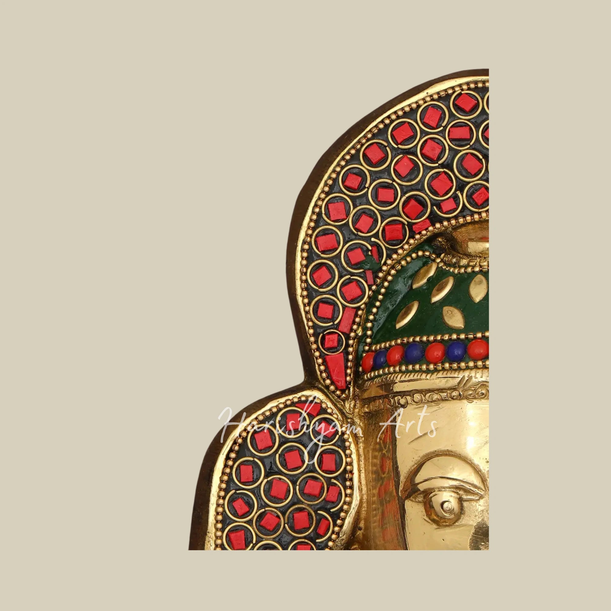 16"  Om Ganesha Brass Wall Sculpture with Intricate Inlay and Wood Frame