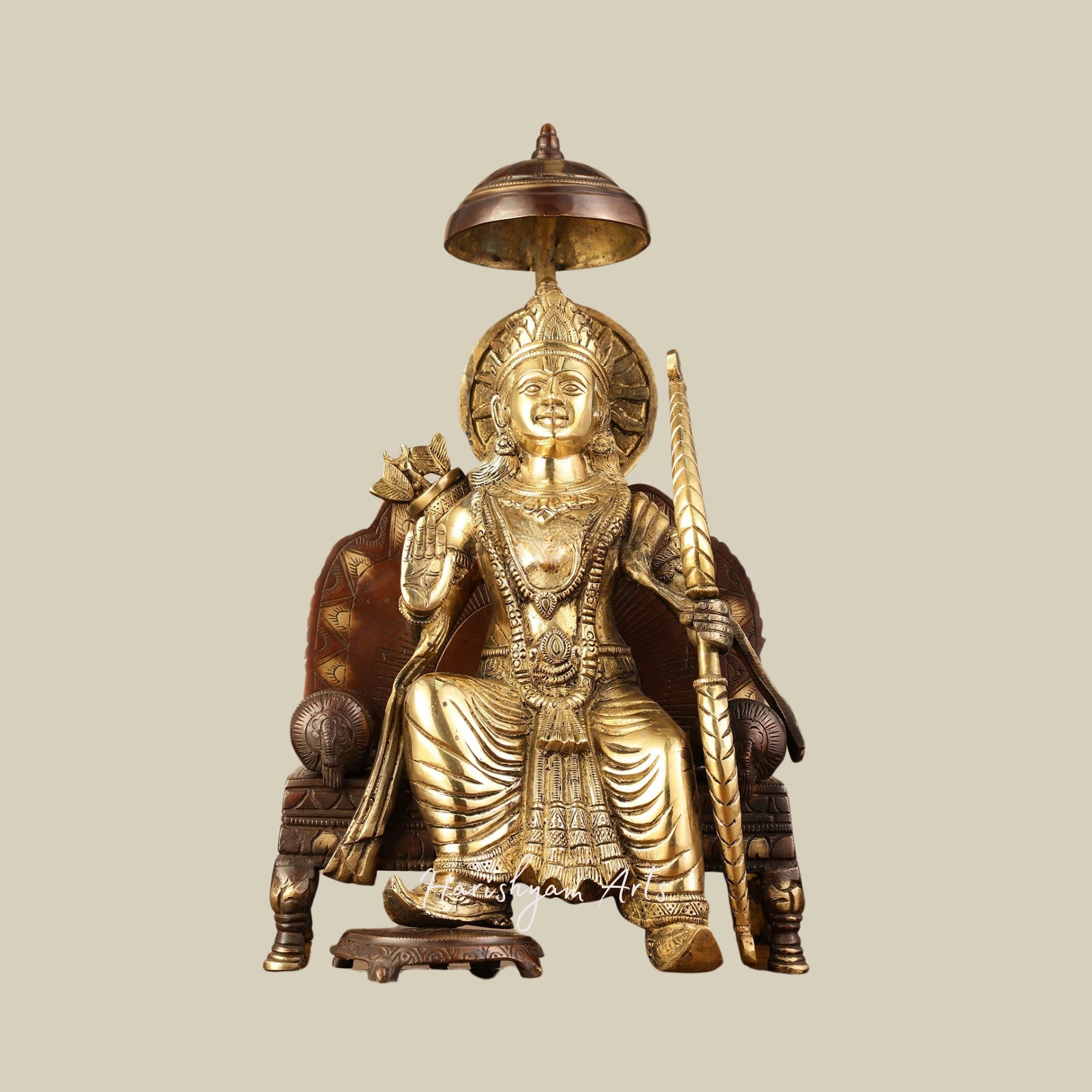 16" Pure Brass Seated Lord Ram Statue for Mandir and Home Decor