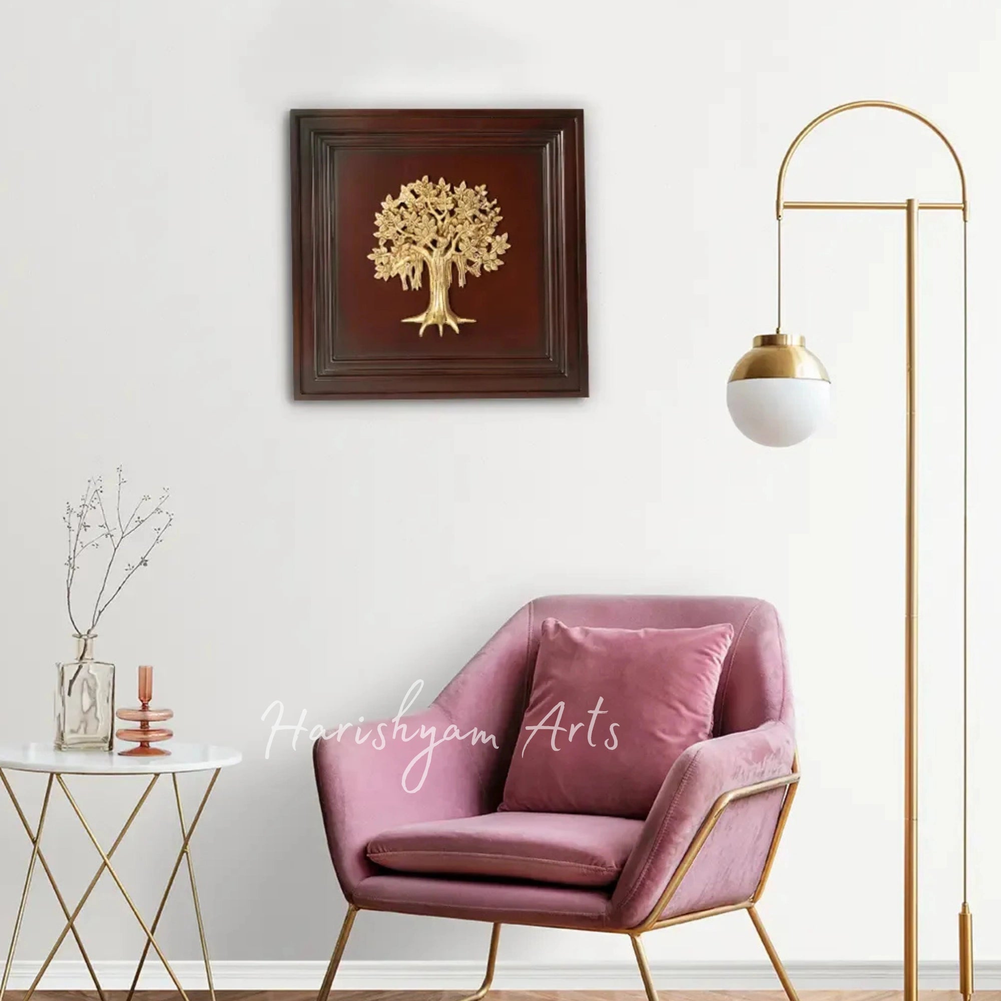 16" Sacred Kalpavriksha Tree Wall Decor in Wooden Frame for Home and Office