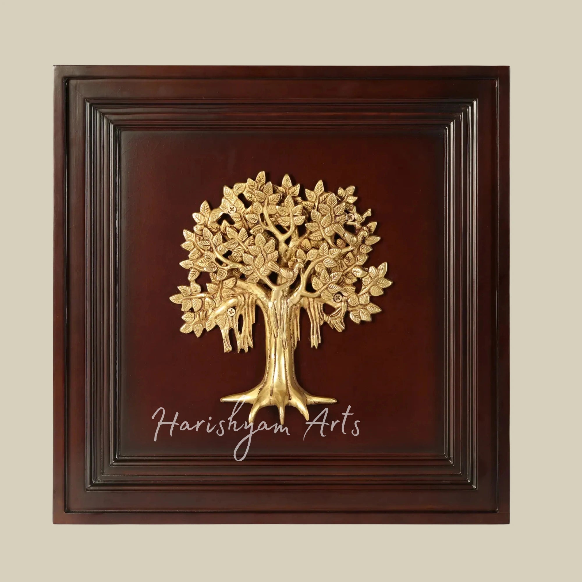 16" Sacred Kalpavriksha Tree Wall Decor in Wooden Frame for Home and Office