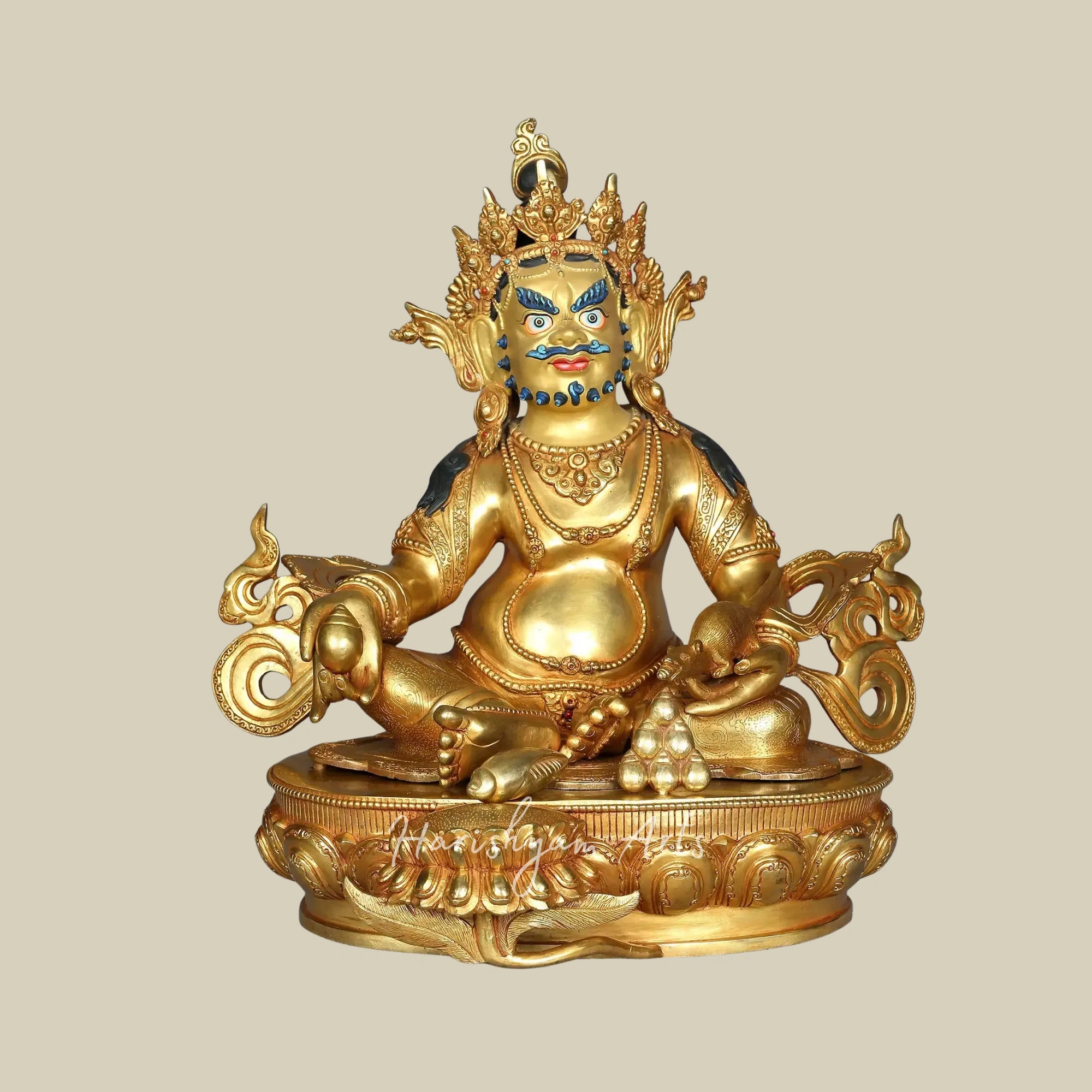 16" Seated Kubera Wealth Deity on Pedestal Handmade in Nepal